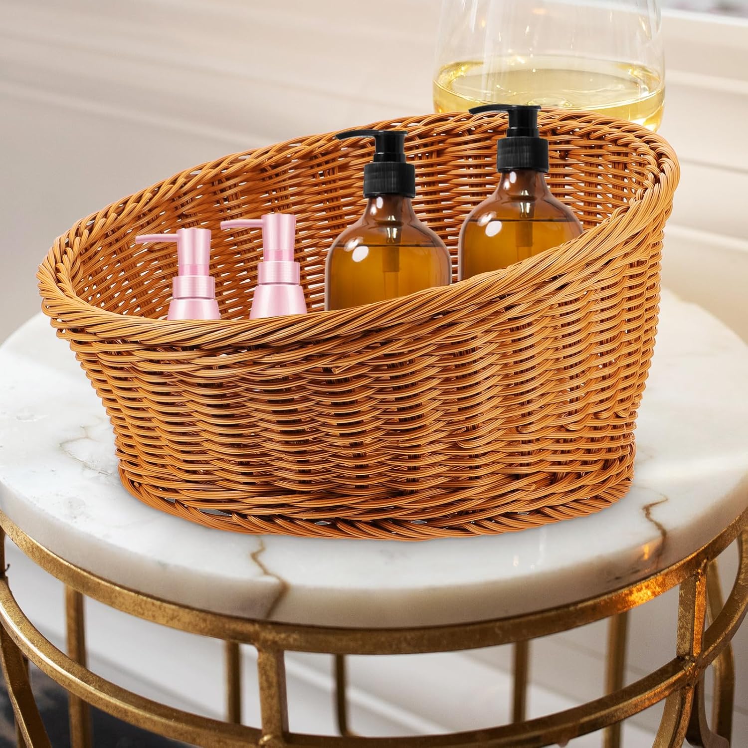 Amosfun Round Bread Basket Fruit Basket Storage Basket 12x12x75 Inch