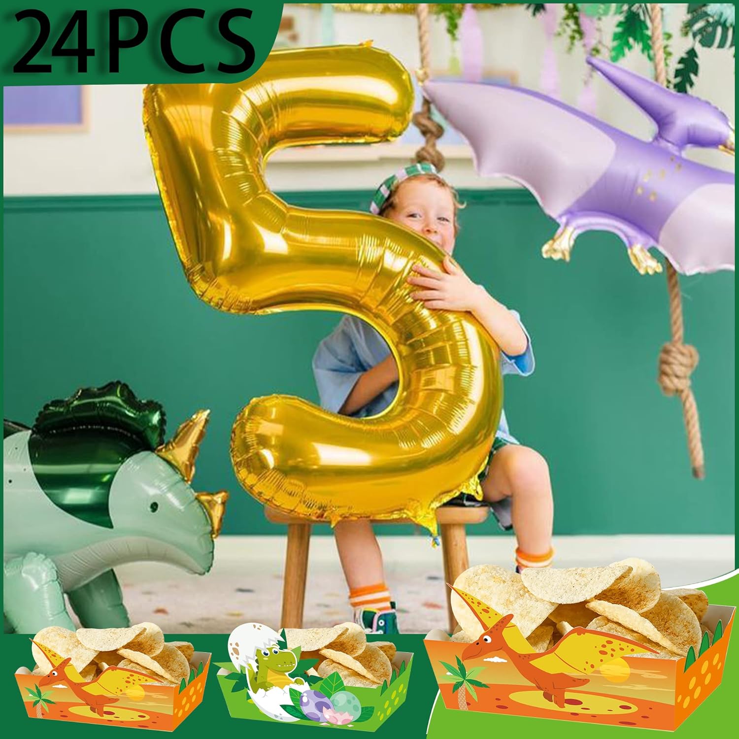 24Pcs Cartoon Dinosaur Serving Trays for Kids Birthday Party