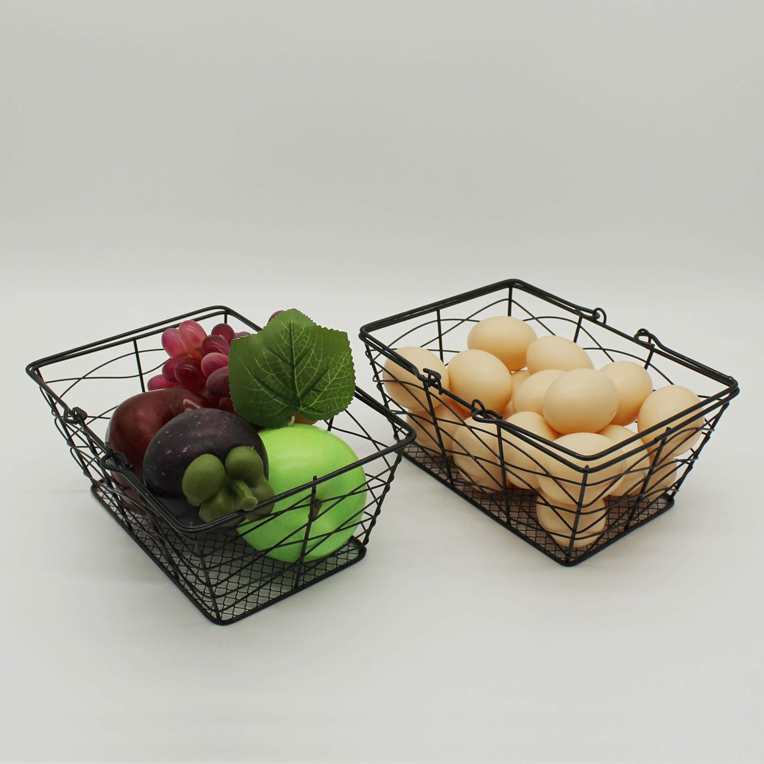CVHOMEDECO Metal Wire Fruit Baskets Set of 2 Black Rustic Oval