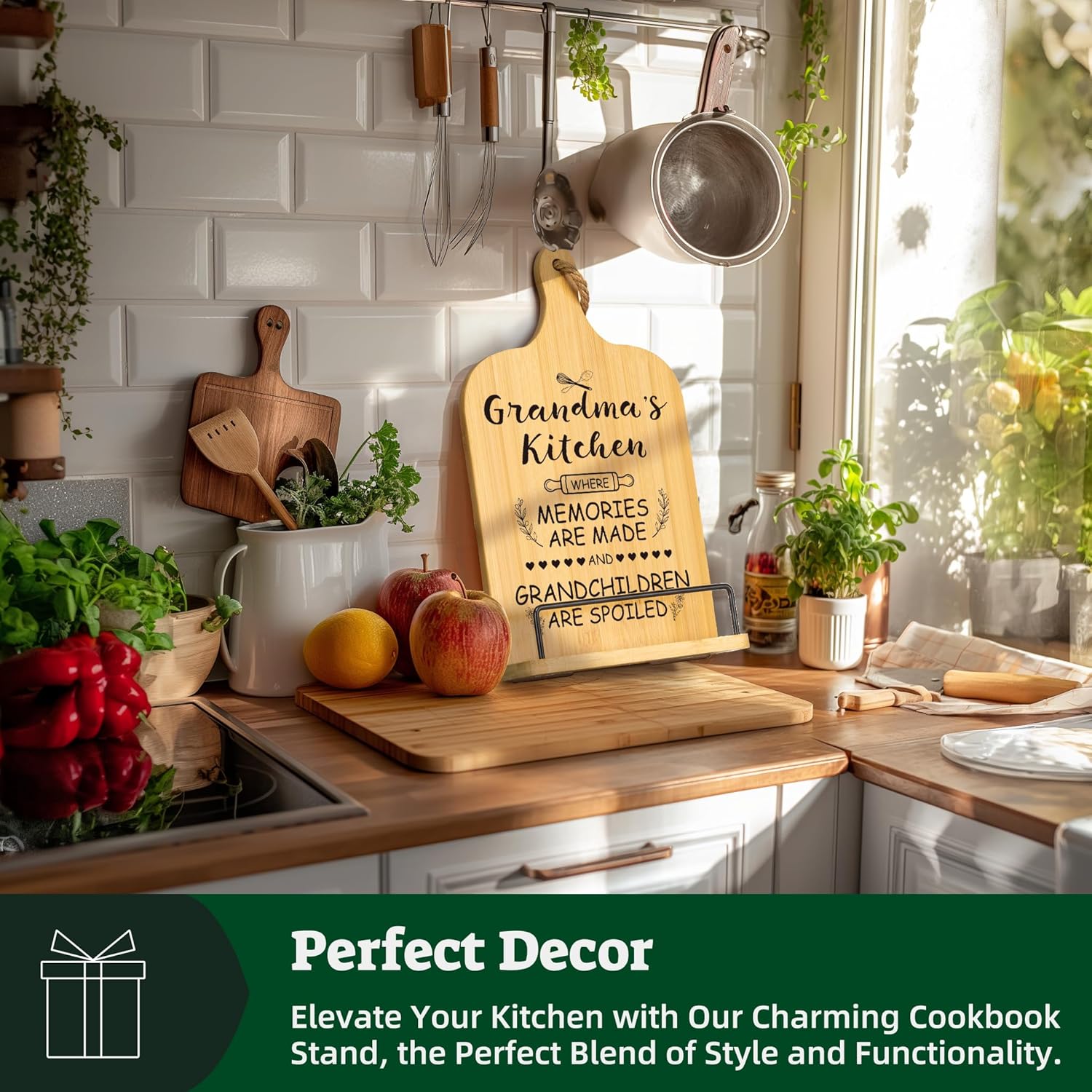 Bamboo Cutting Board with Conversion Chart and Cookbook Stand
