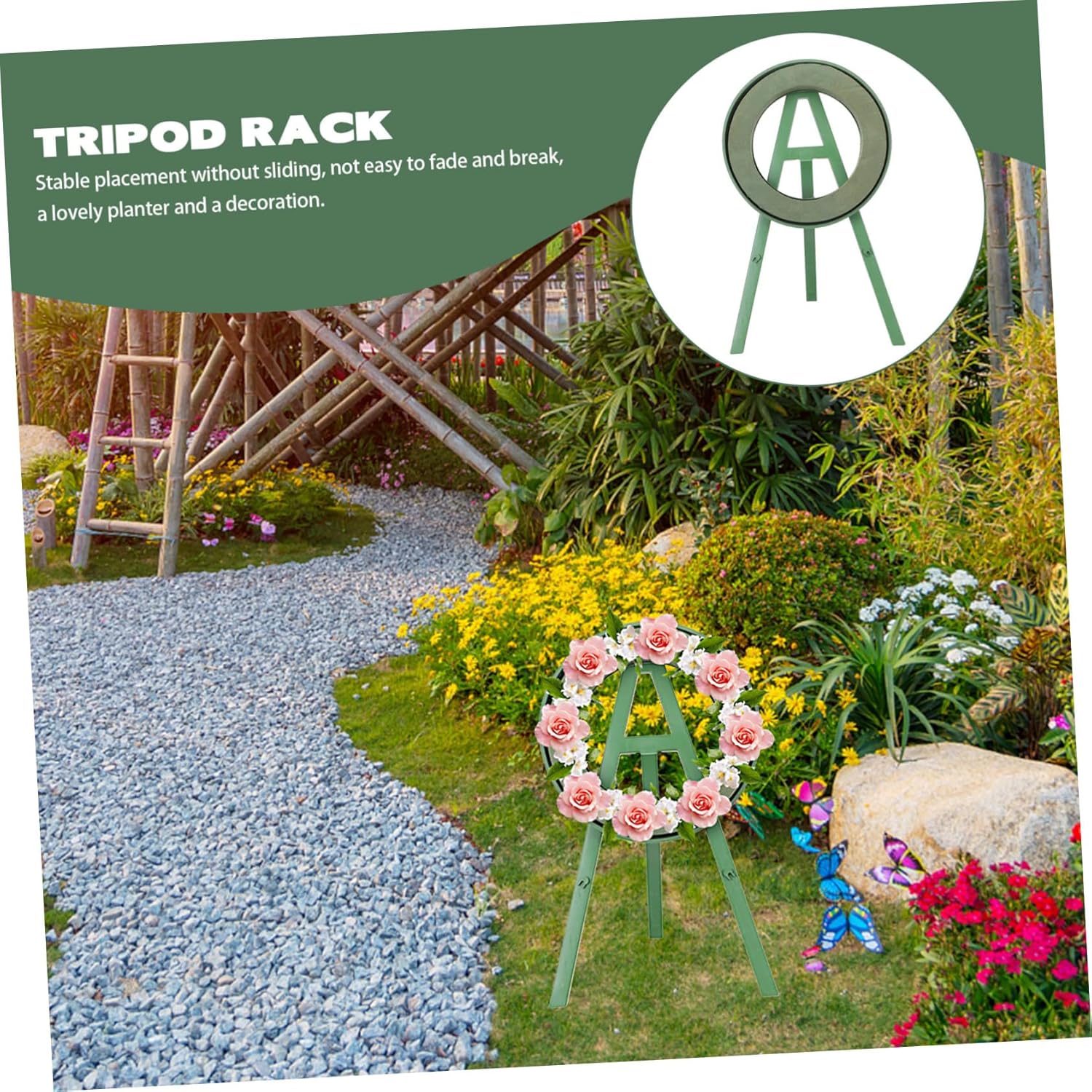 Happyyami Fresh Flower Stand for Funeral Wreaths Adjustable Tripod Rack