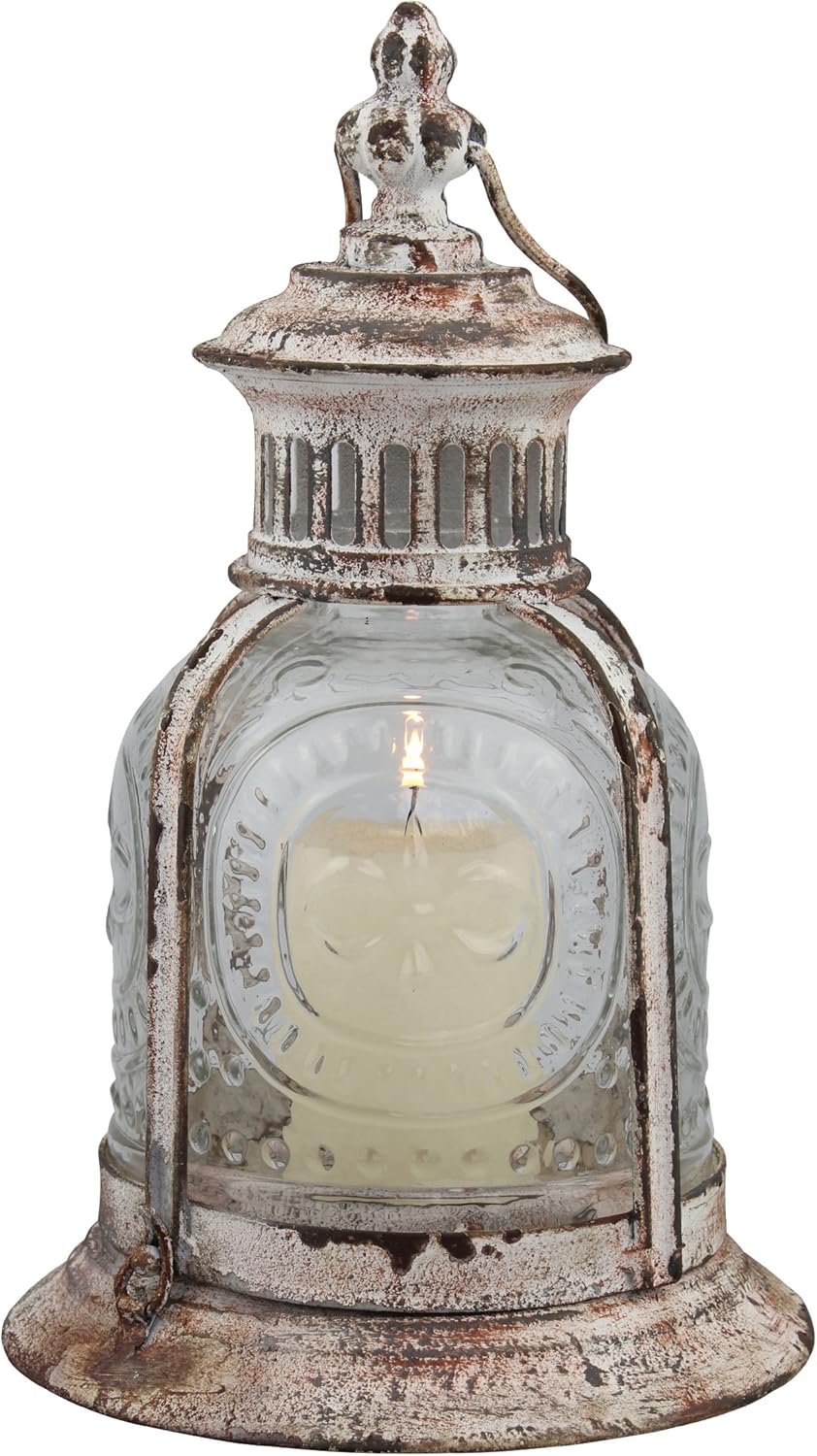 Stonebriar Antique White Metal Votive Candle Lantern with Handle 1