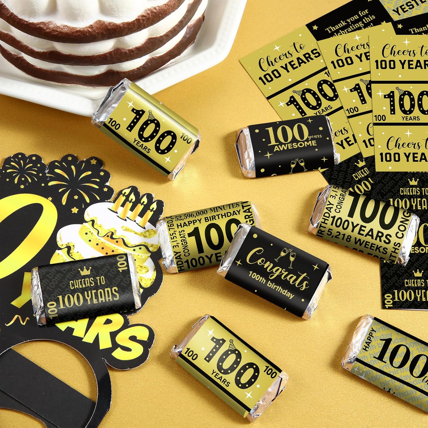 Tenare 90 Pcs 100th Birthday Black and Gold Stickers for Party Supplies