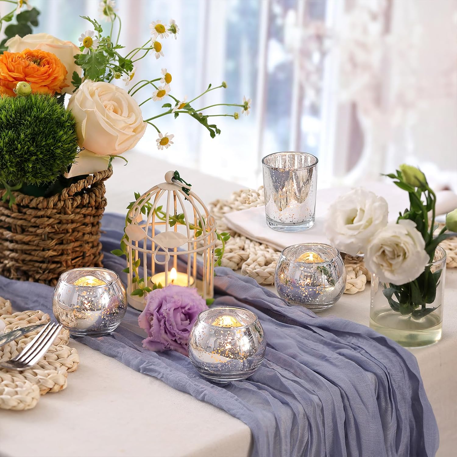Volens Round Silver Votive Candle Holders Set of 12