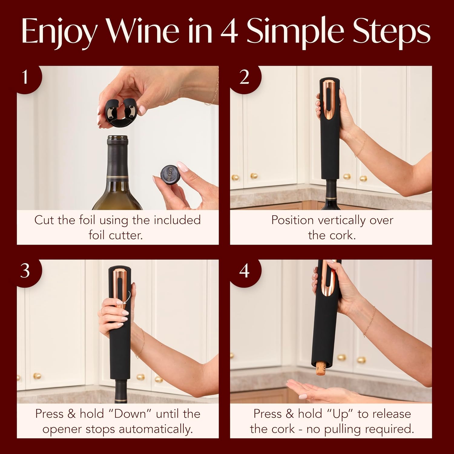 Rechargeable Wine Bottle Opener with Foil Cutter and Charging Base