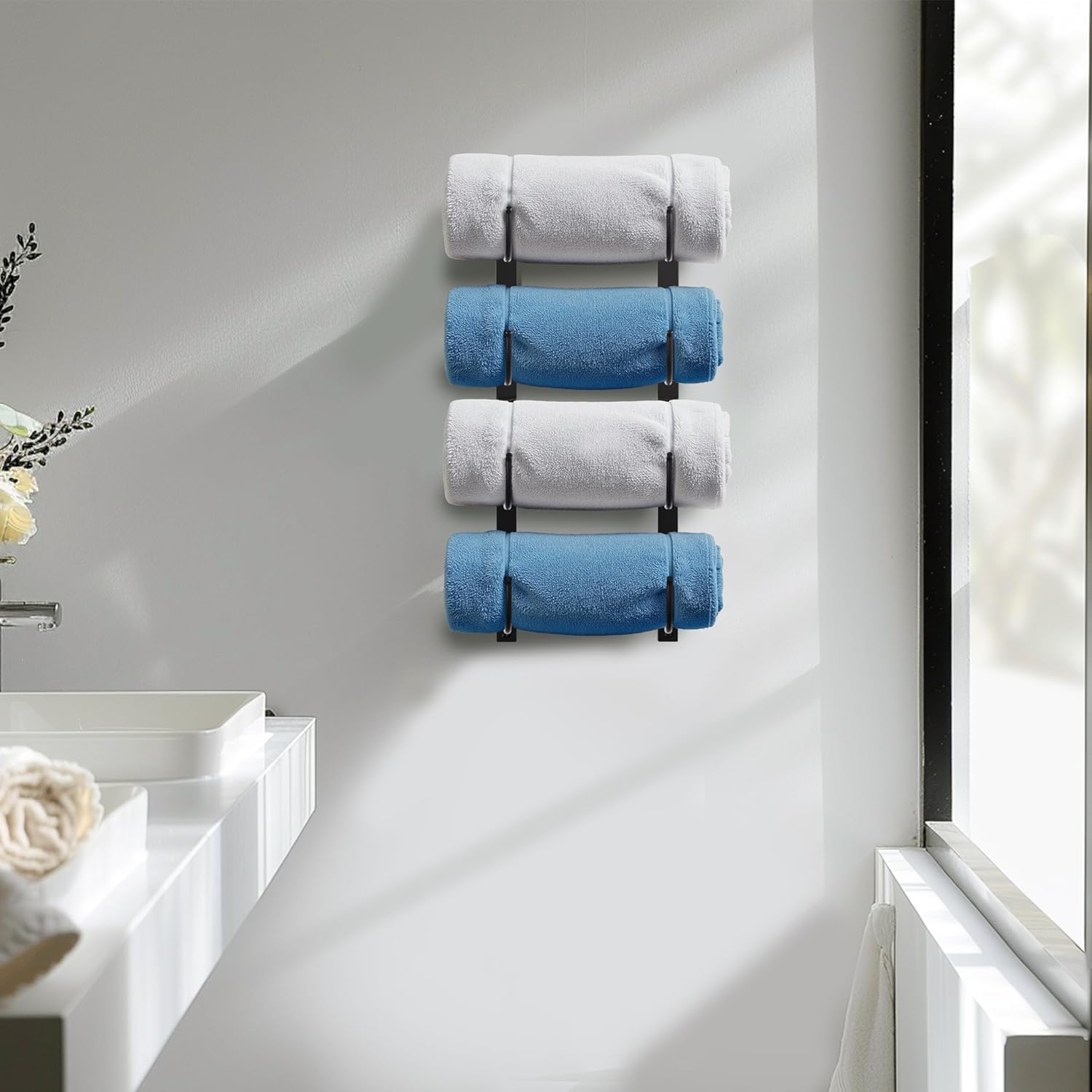 4-Tier Black Metal Towel Rack for Bathroom