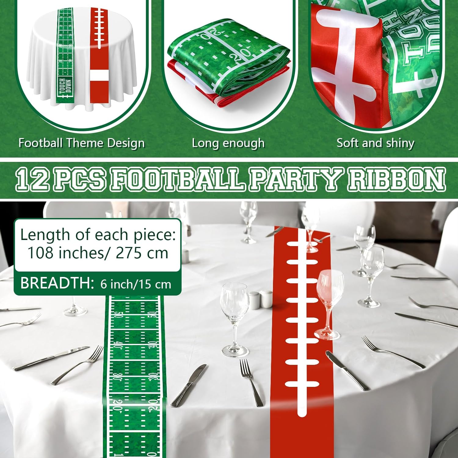 12 Pcs Football Themed Table Runners for Game Day Parties