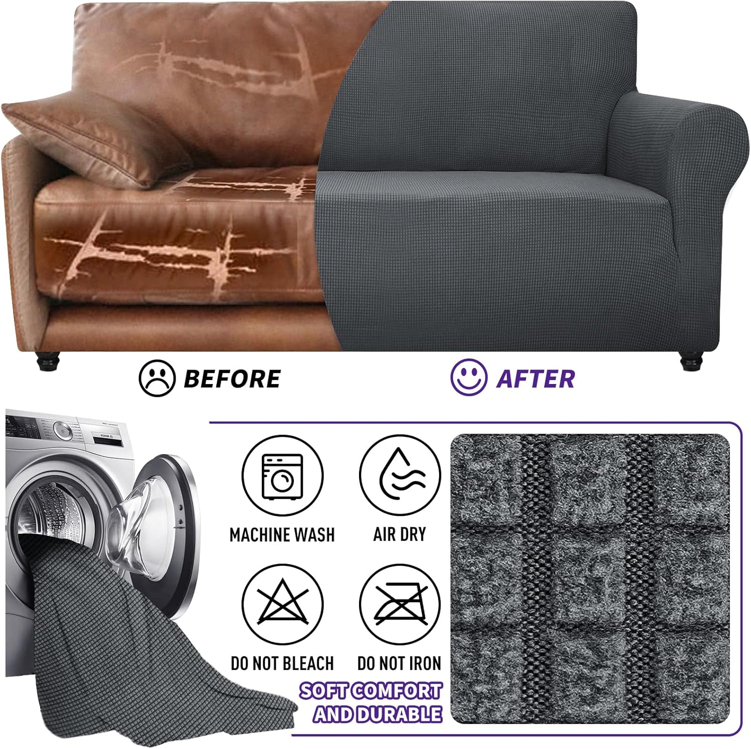 ZNSAYOTX Super Stretch Couch Cover Universal Fit for 3 Cushion Couch