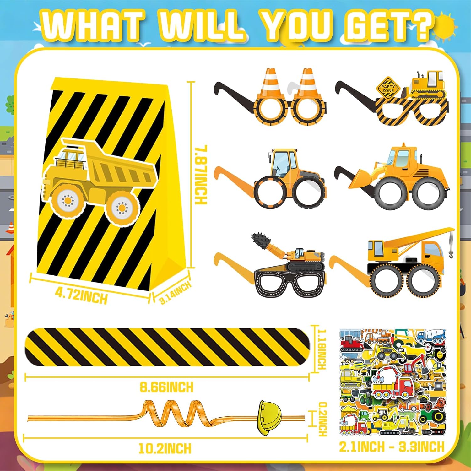 QICI 98pcs Construction Party Favors Supplies