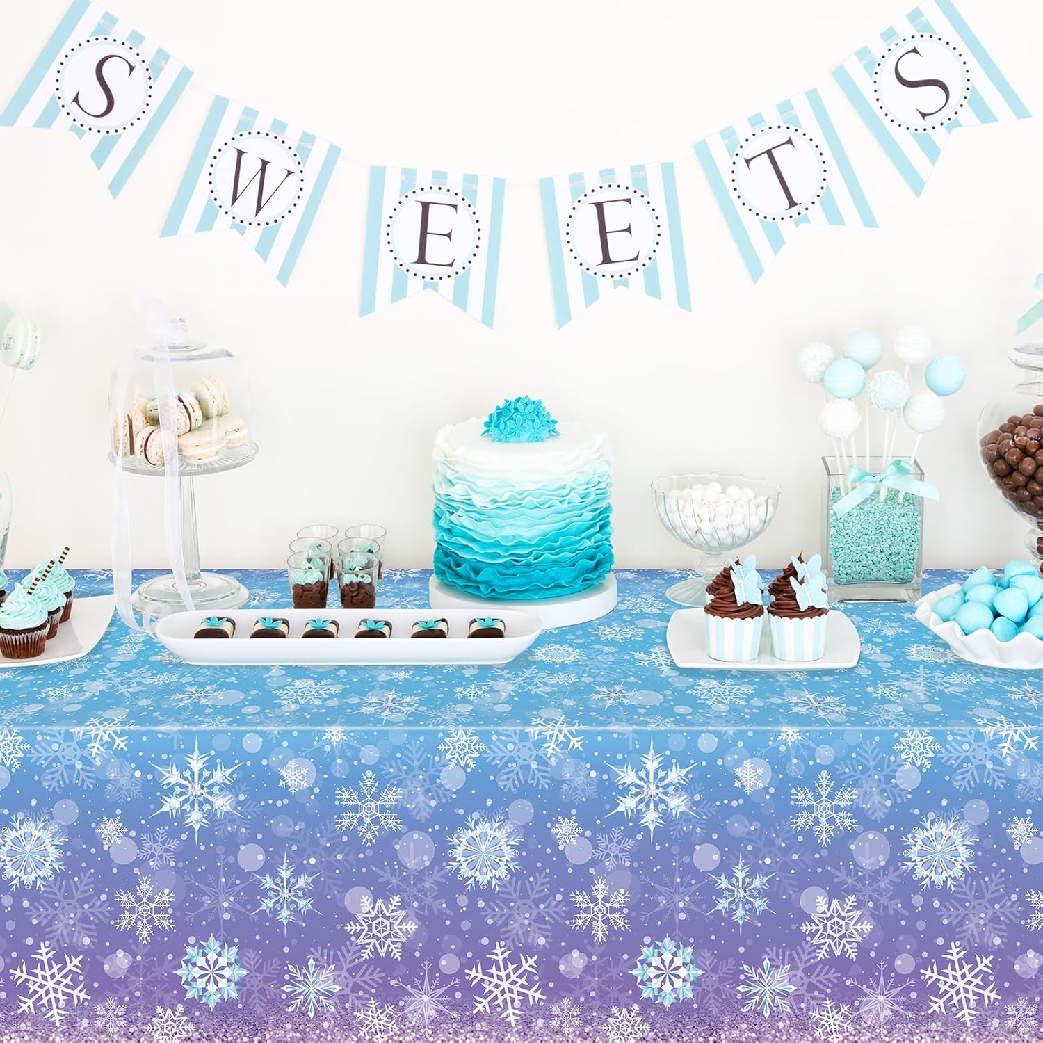 3 Pack Winter Snowflake Tablecloths Blue and Purple for Christmas Party