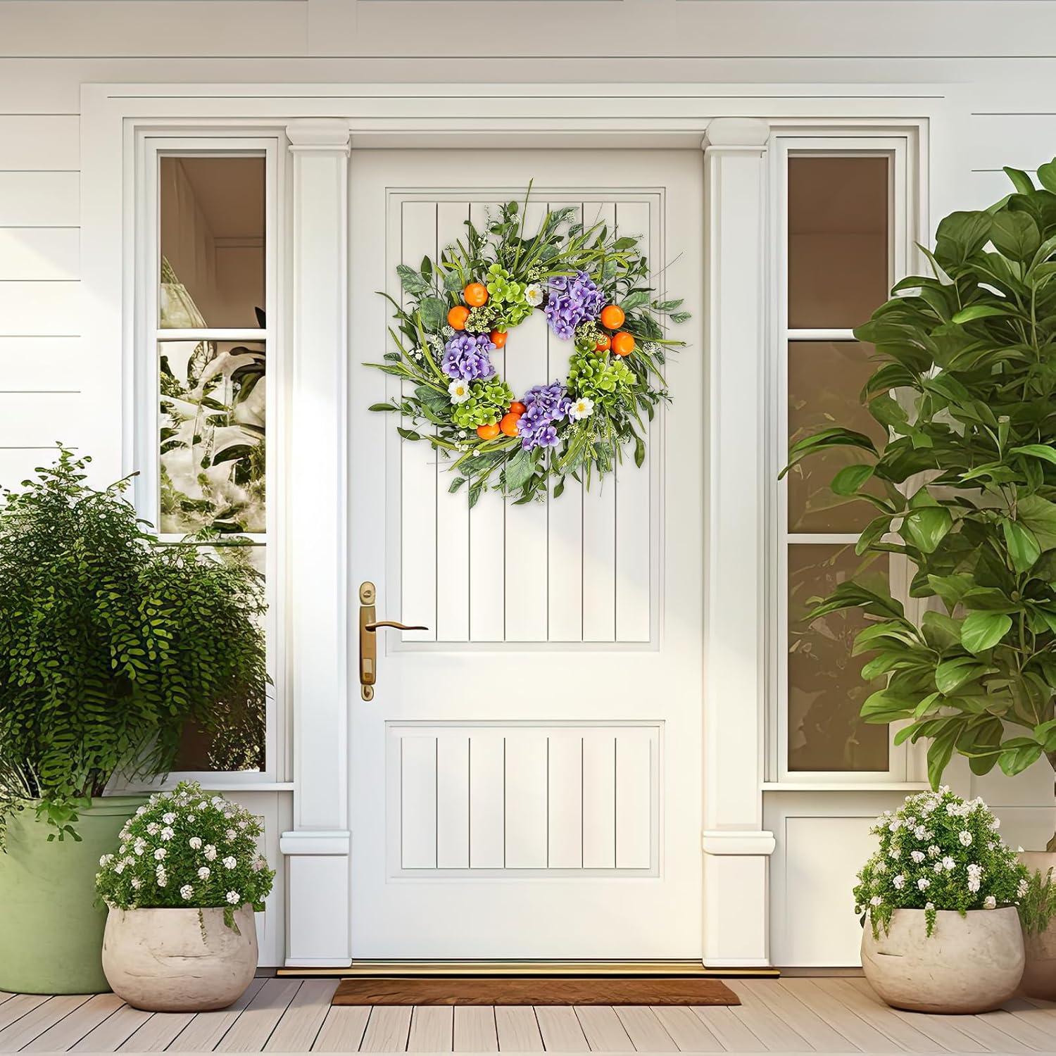 24 Inch Hydrangea Wreath Purple Realistic