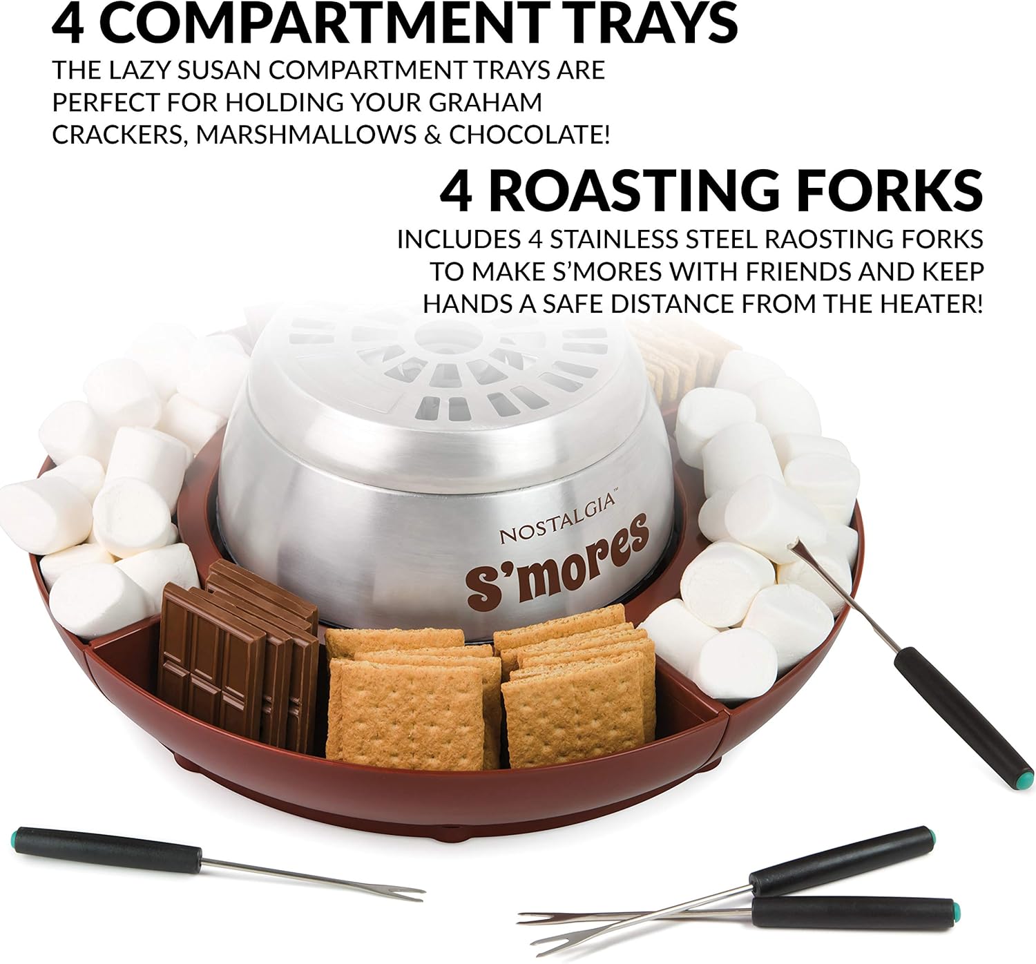 Nostalgia Indoor Electric Smores Maker - 4 Trays and Roasting Sticks