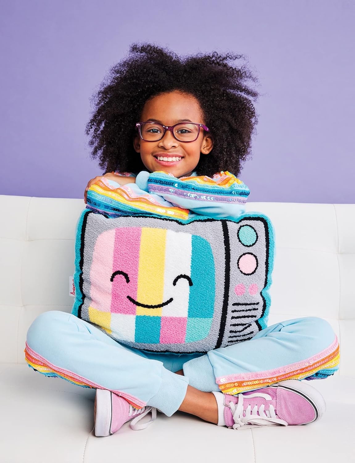 Iscream Retro TV Shaped Chenille Pillow 17x14