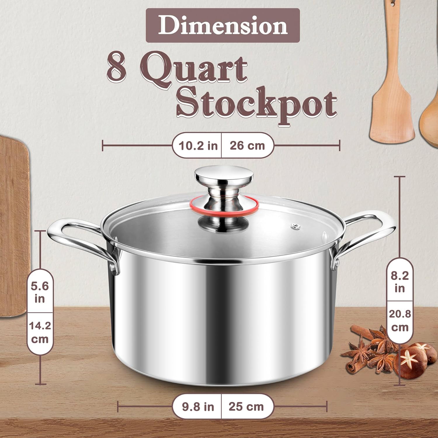Herogo 8 Quart Stainless Steel Stock Pot with Lid