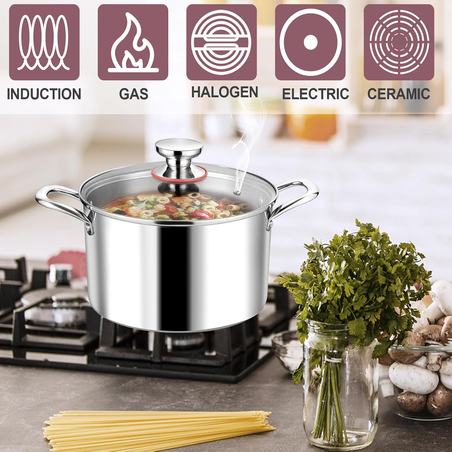 LIANYU 8QT Stainless Steel Stock Pot with Lid