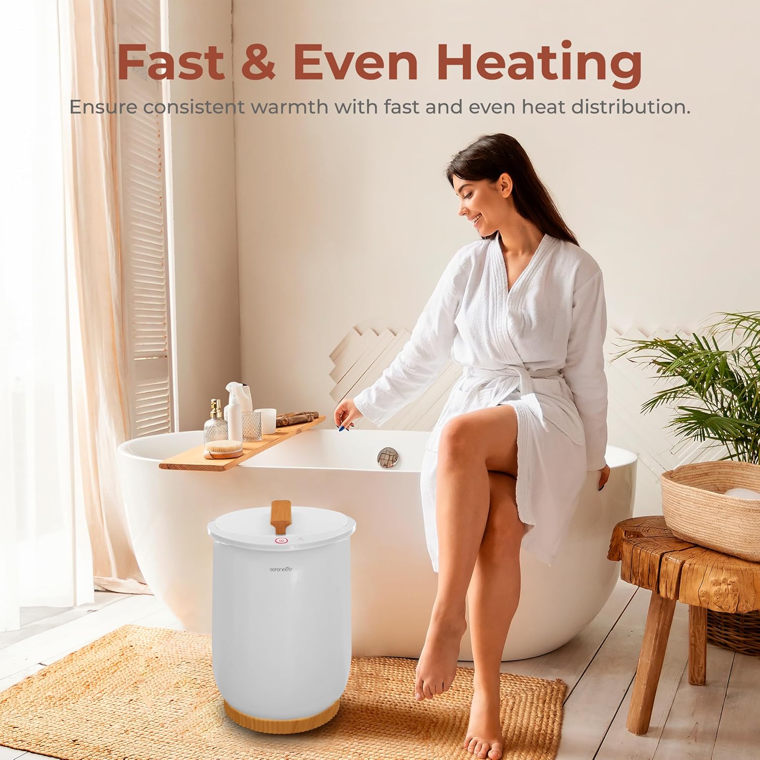 SereneLife Bucket Towel Warmers White Large Towel Heater for Spa and Bathroom