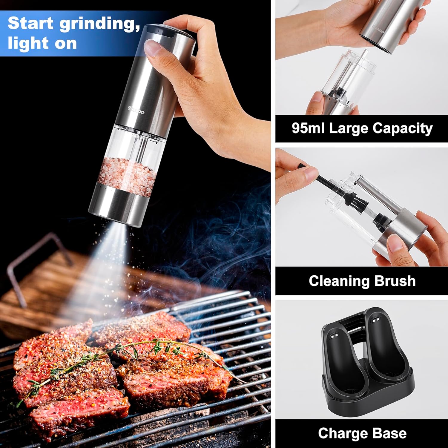 Sizabo Electric Salt and Pepper Grinder Set Rechargeable
