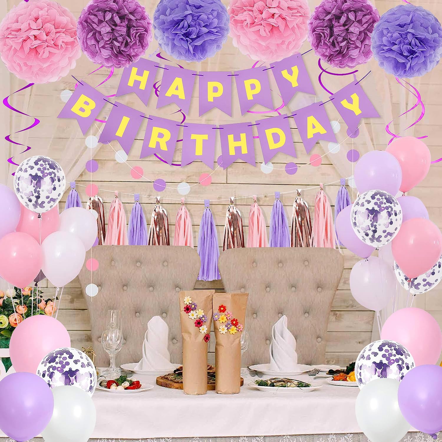 Purple Pink Birthday Party Decorations Set for Women Girls