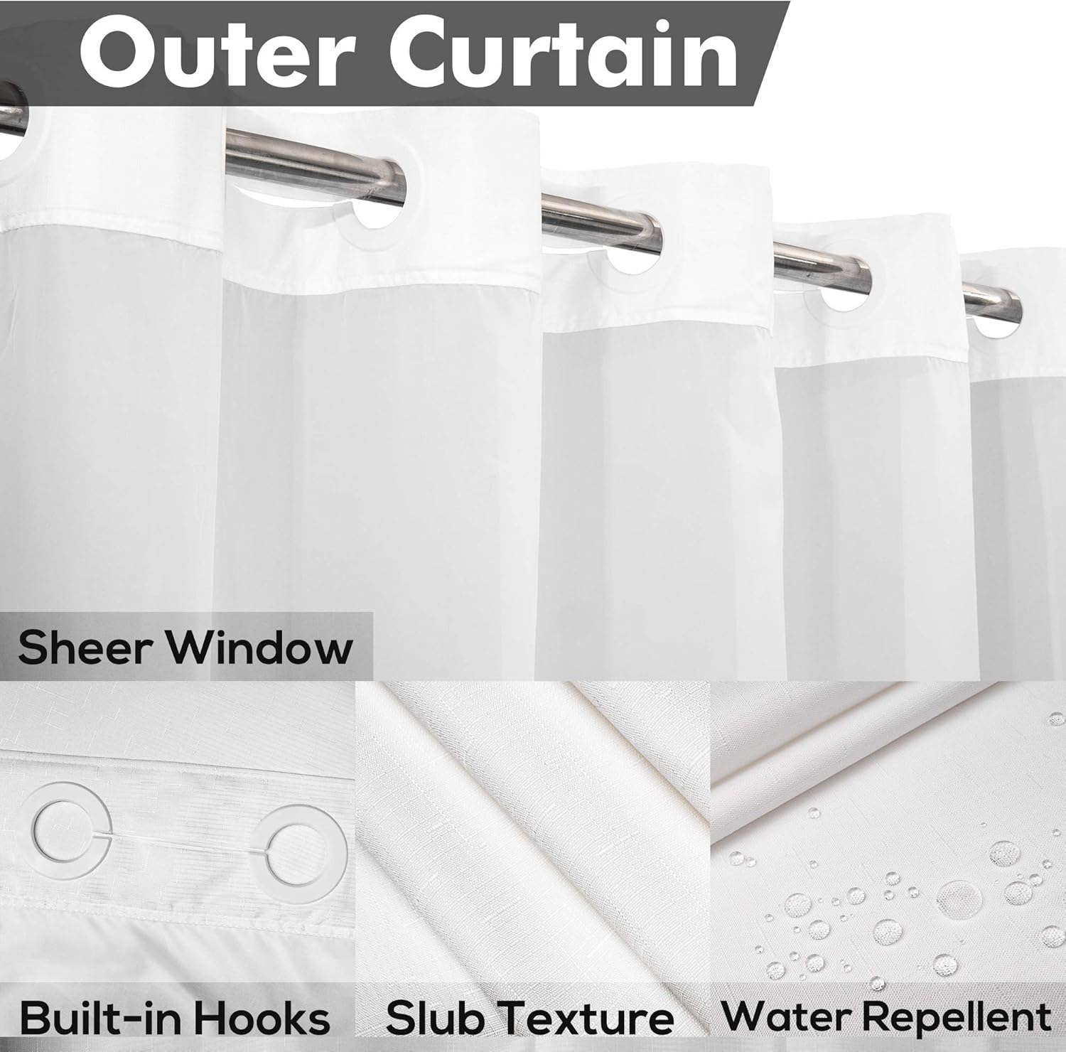 River Dream No Hook Shower Curtain Set - 71x74 White