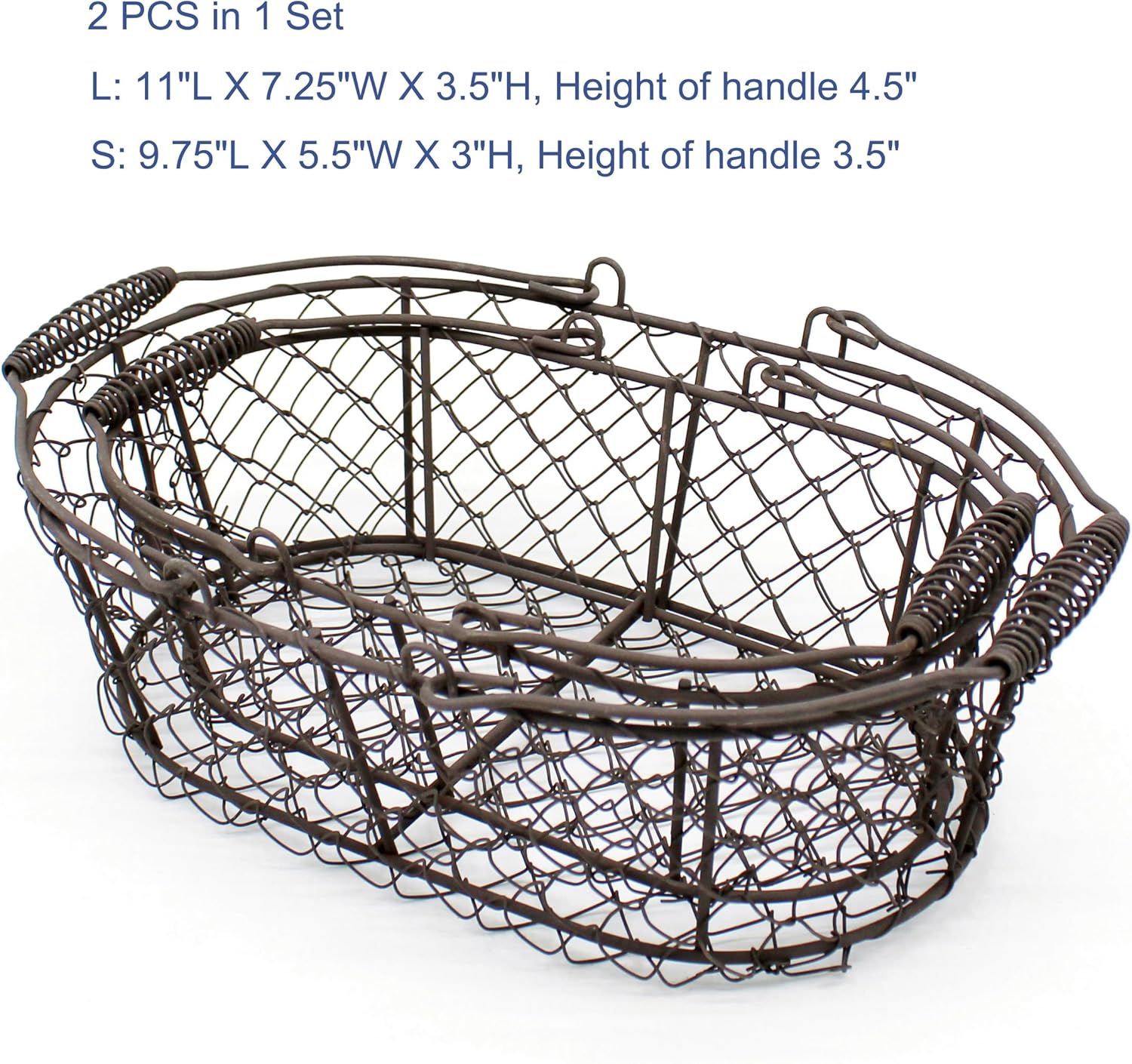 CVHOMEDECO Oval Metal Wire Egg Basket with Handle Set of 2