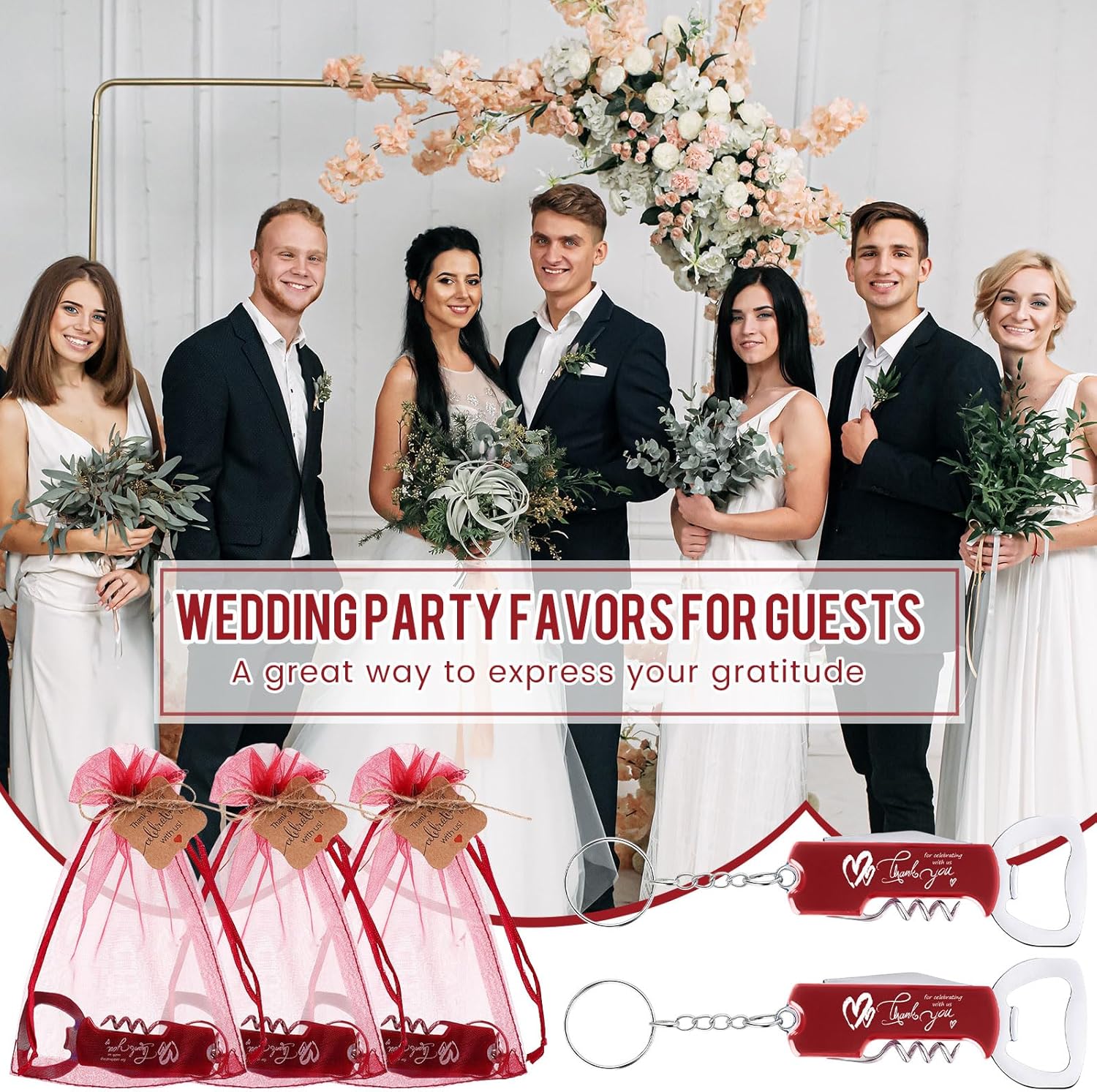Vesici 24 Piece Wedding Favors Bottle Opener Keychains Set