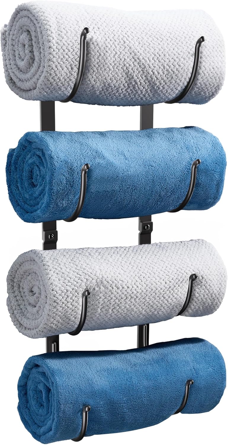 4-Tier Black Metal Towel Rack for Bathroom