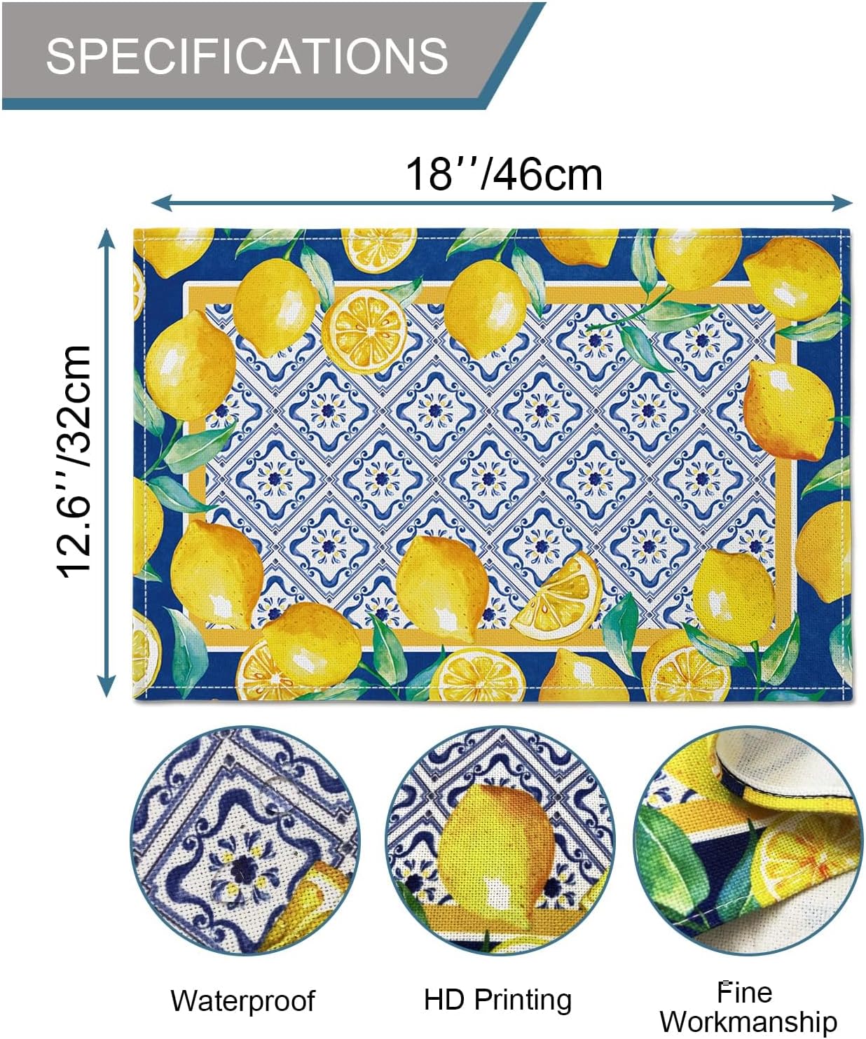 WHOMEAF Yellow Lemon Place Mat 12x18 Inches