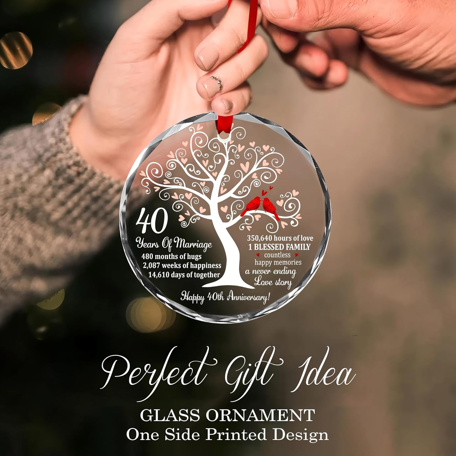 40th Wedding Anniversary Ruby Glass Ornament