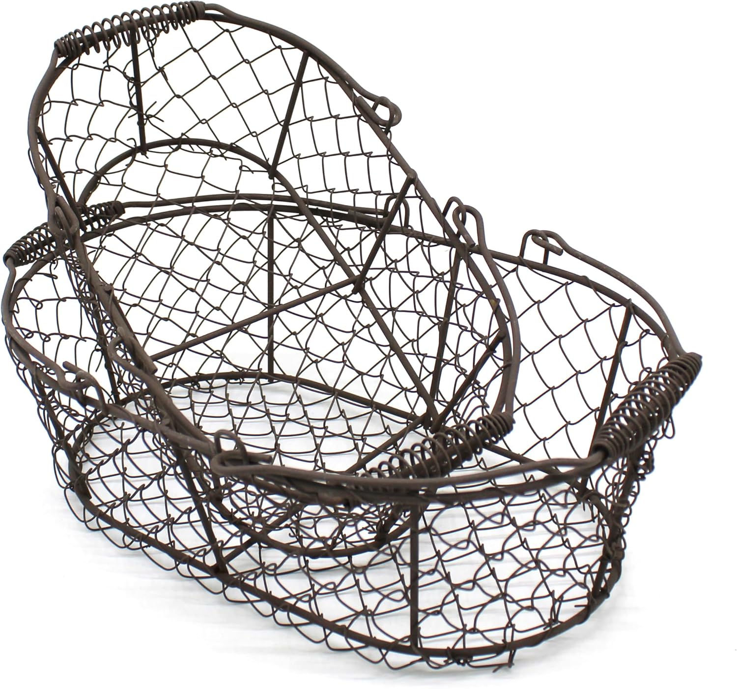 CVHOMEDECO Oval Metal Wire Egg Basket with Handle Set of 2