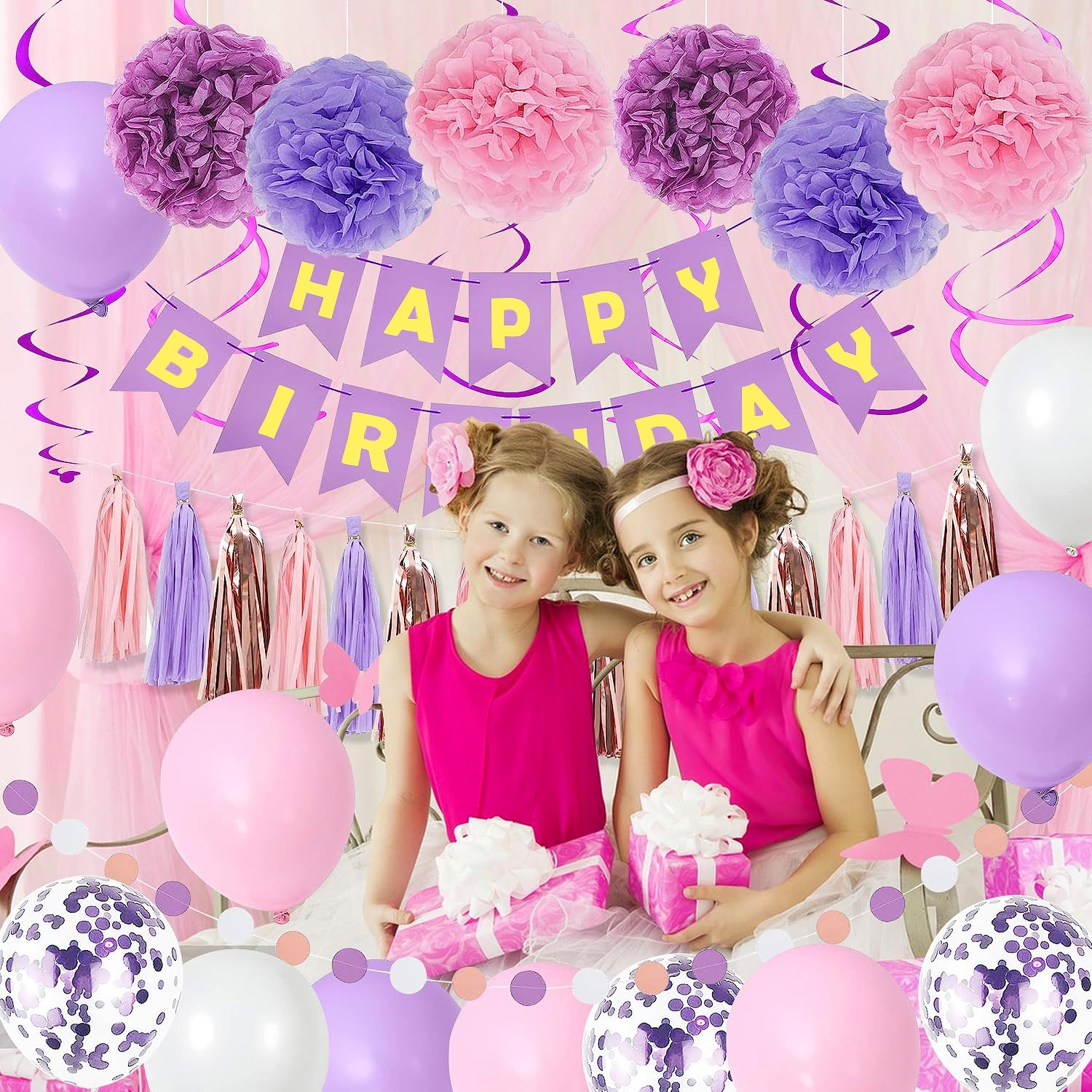 Purple Pink Birthday Party Decorations Set for Women Girls