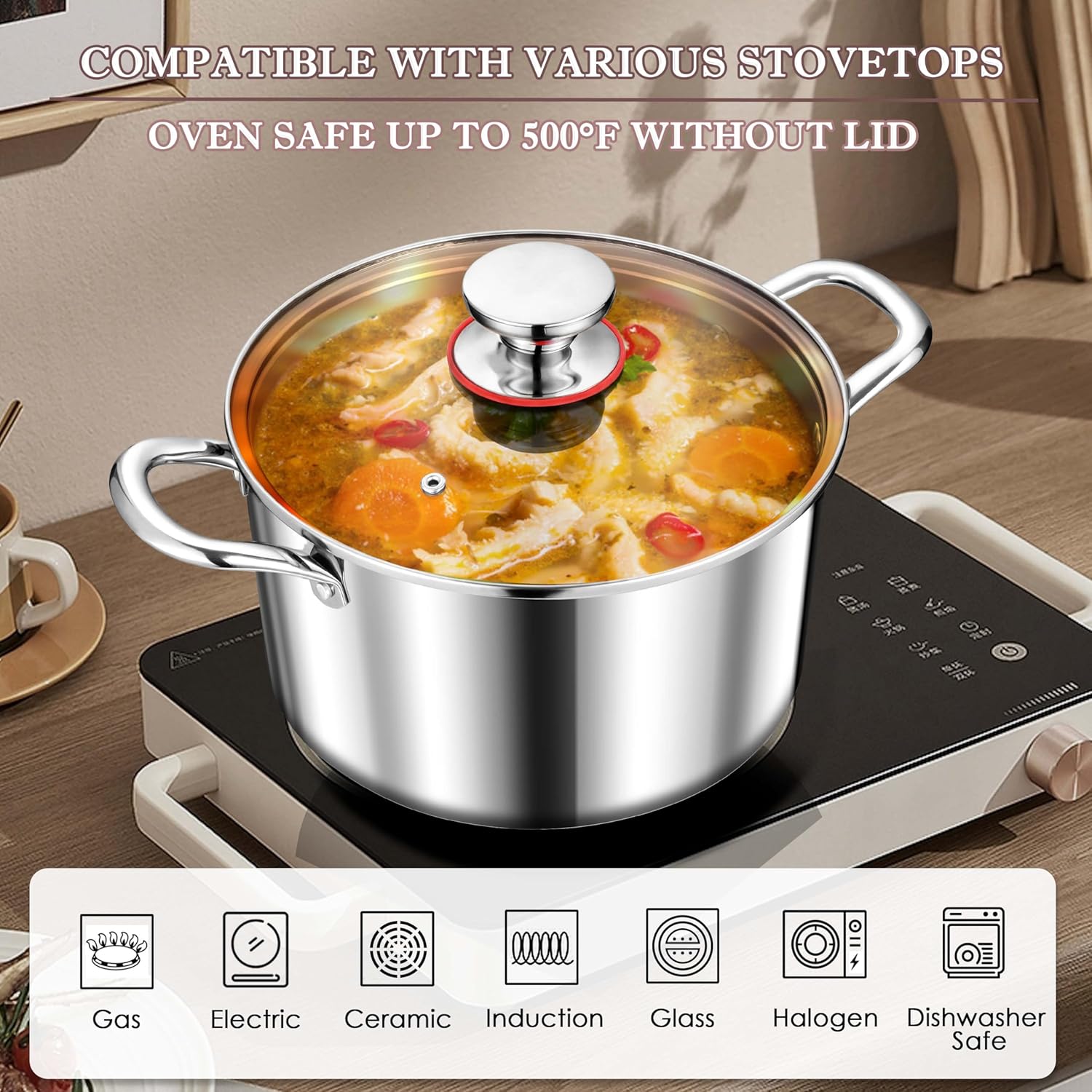 Herogo 8 Quart Stainless Steel Stock Pot with Lid