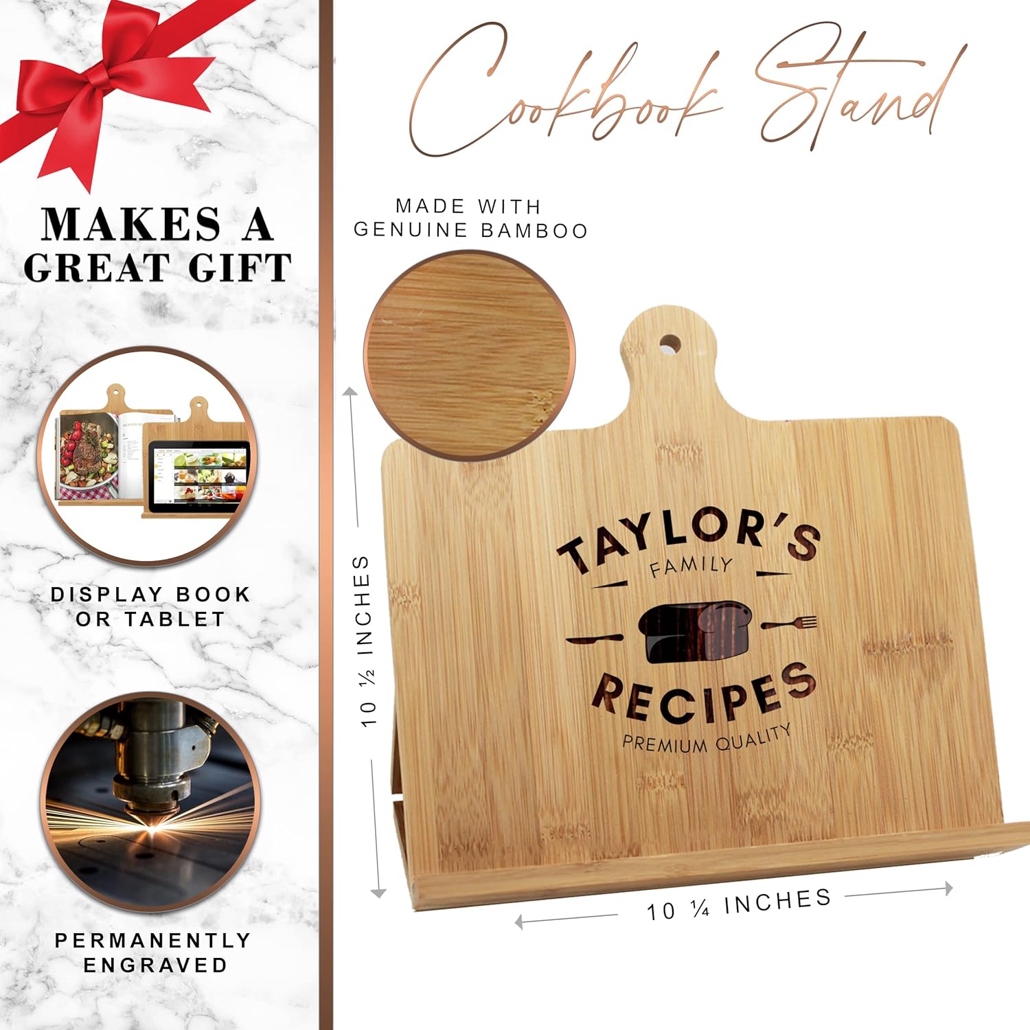 Personalized Bamboo Cookbook Holder with Monogram