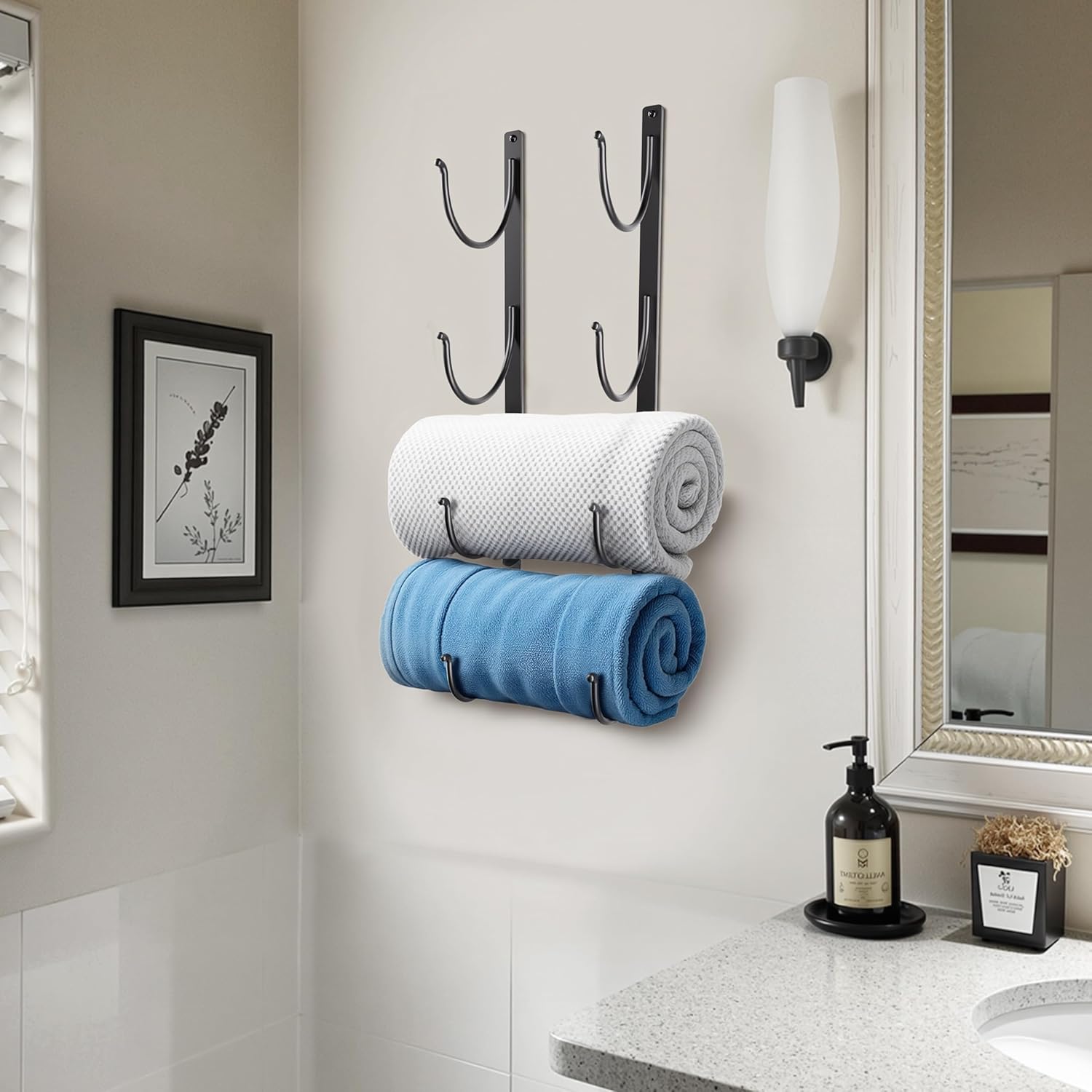 4-Tier Black Metal Towel Rack for Bathroom