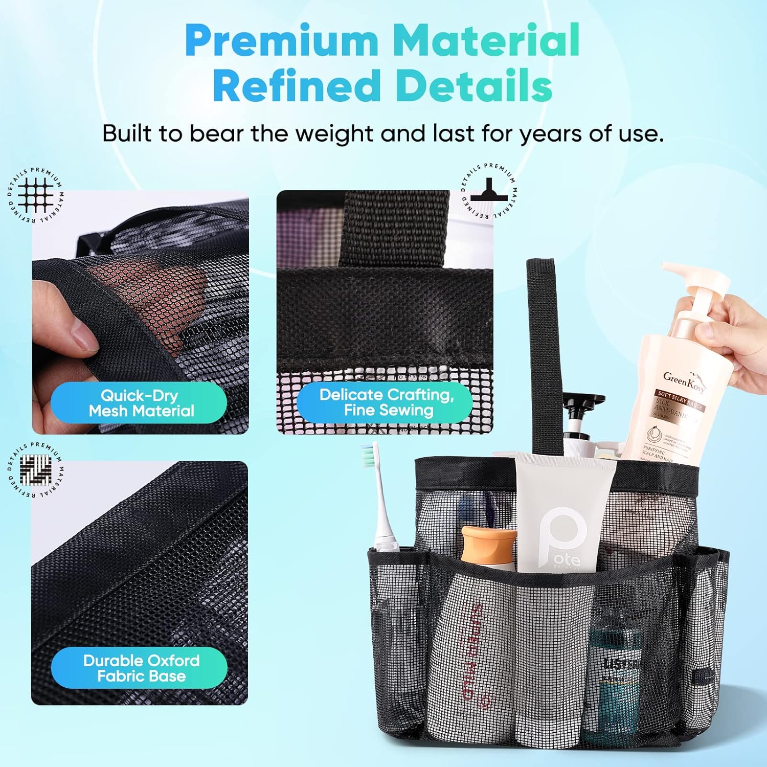 EUDELE Mesh Shower Caddy Portable 8 Pocket