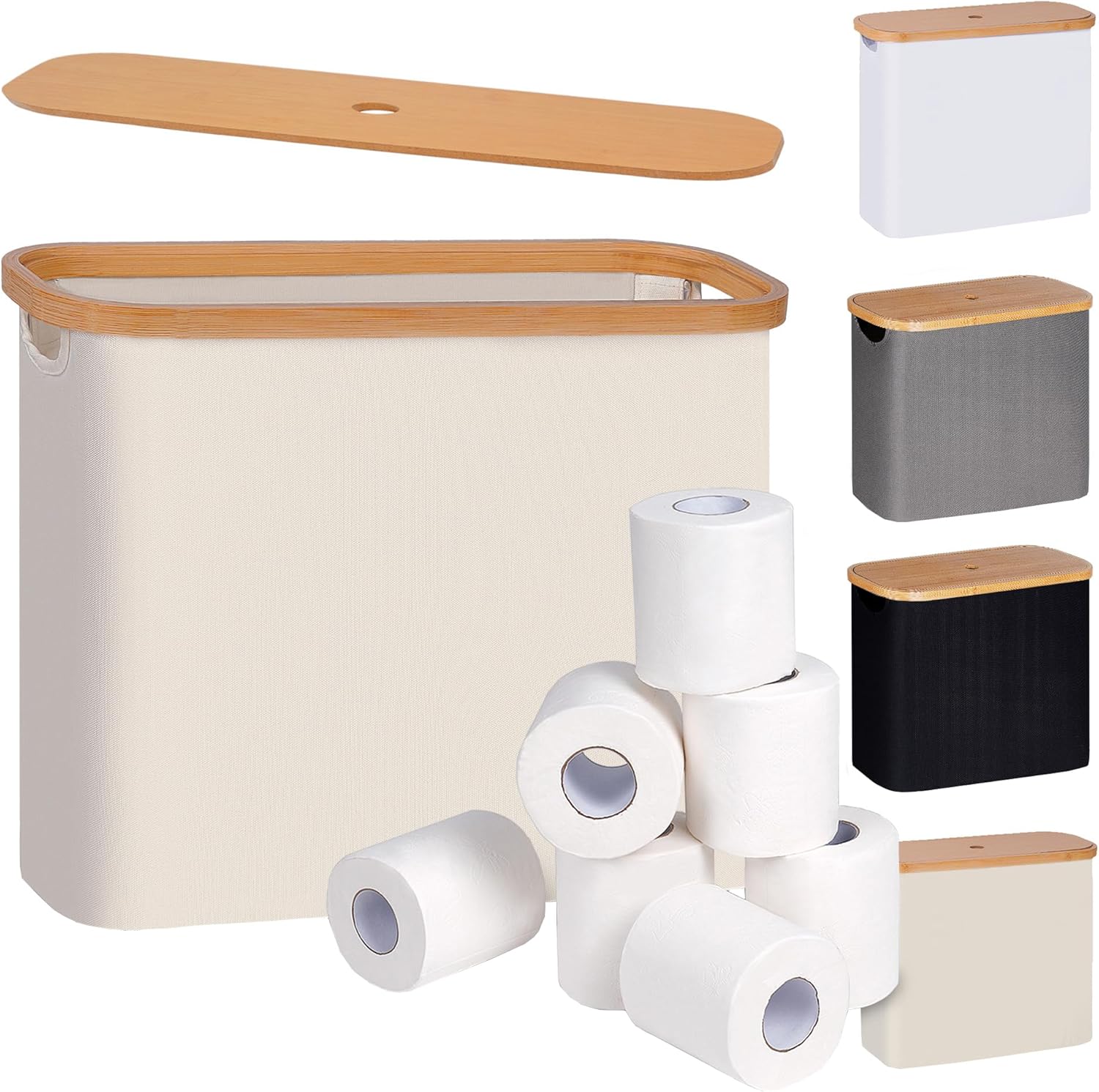 Toilet Paper Basket with Lid 9-12 Rolls Capacity Free Standing Organizer Beige