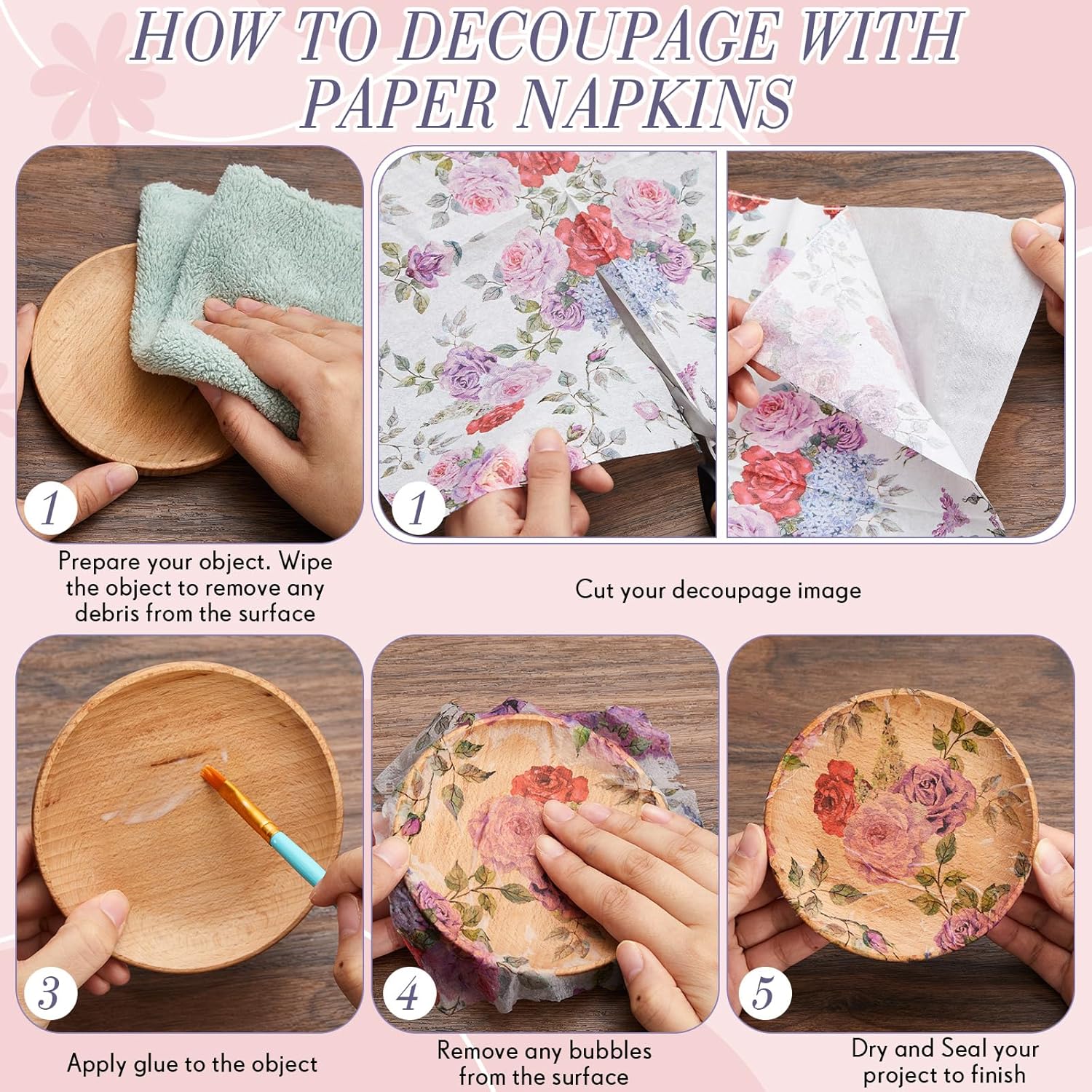 Crtiin 20 Pack Assorted Floral Napkins for Decoupage
