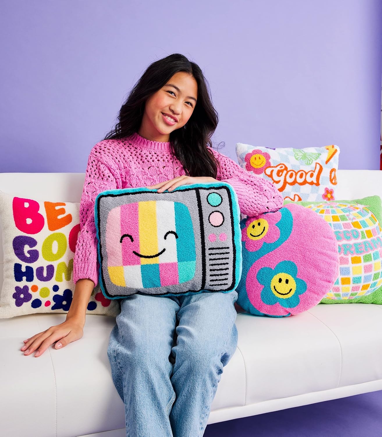Iscream Retro TV Shaped Chenille Pillow 17x14