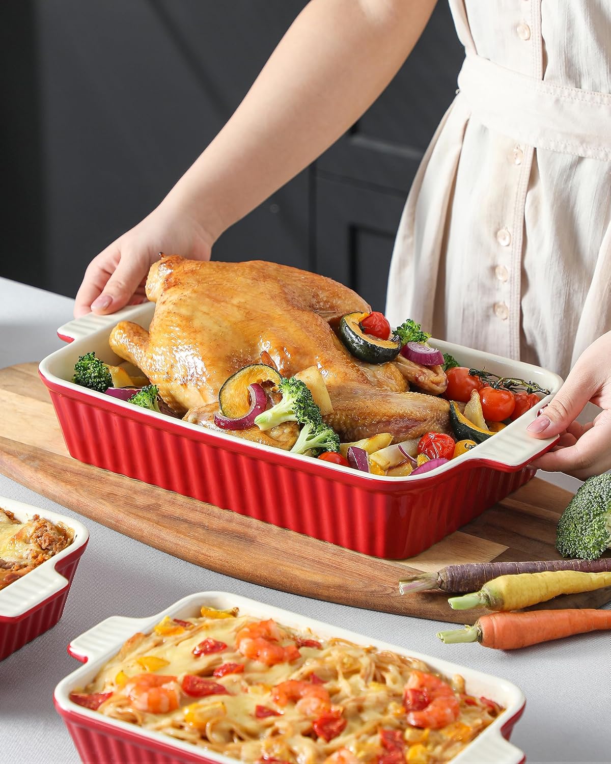 MALACASA Porcelain Bakeware Set of 4 Red Sizes