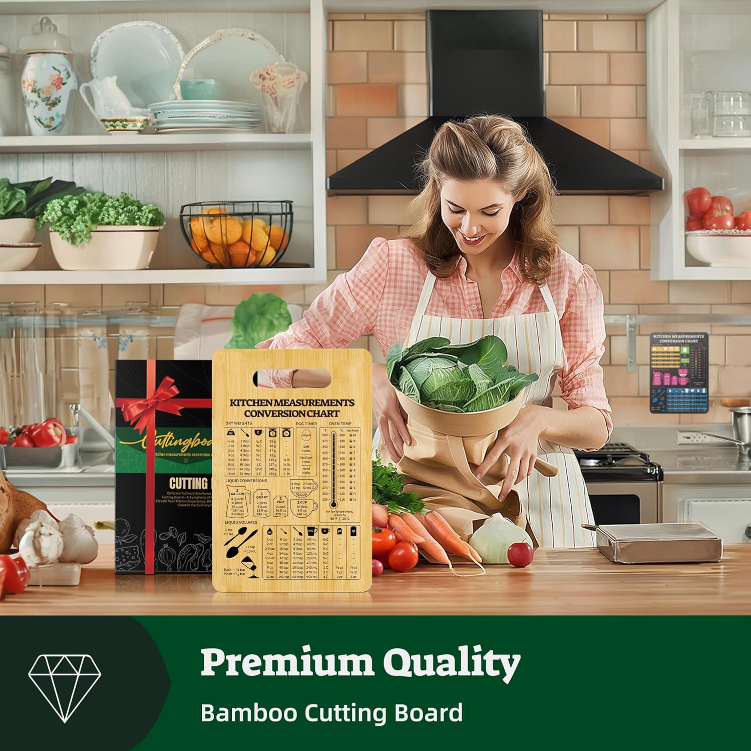 Bamboo Cutting Board with Conversion Chart and Cookbook Stand