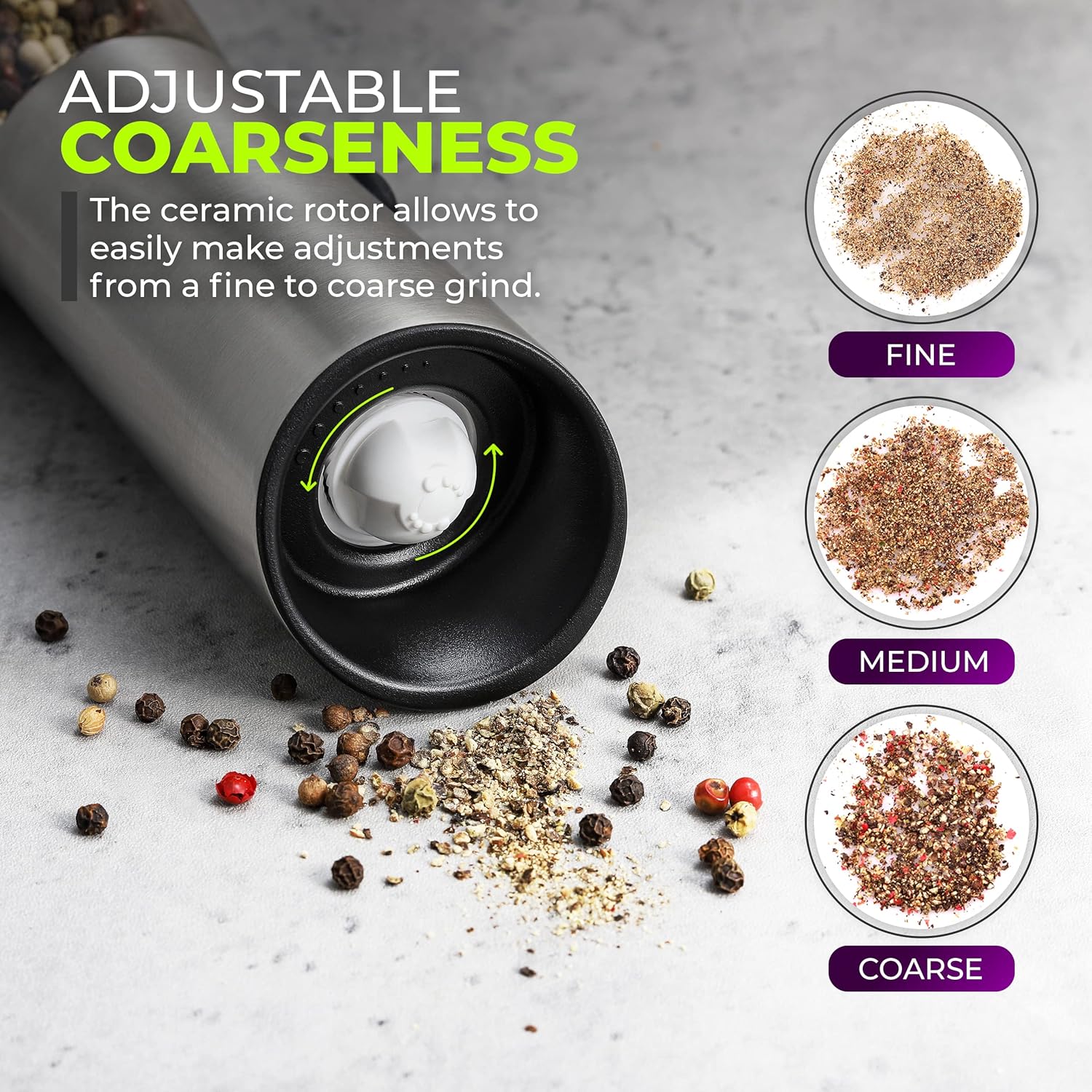 Rechargeable Salt and Pepper Grinder Set with Adjustable Coarseness