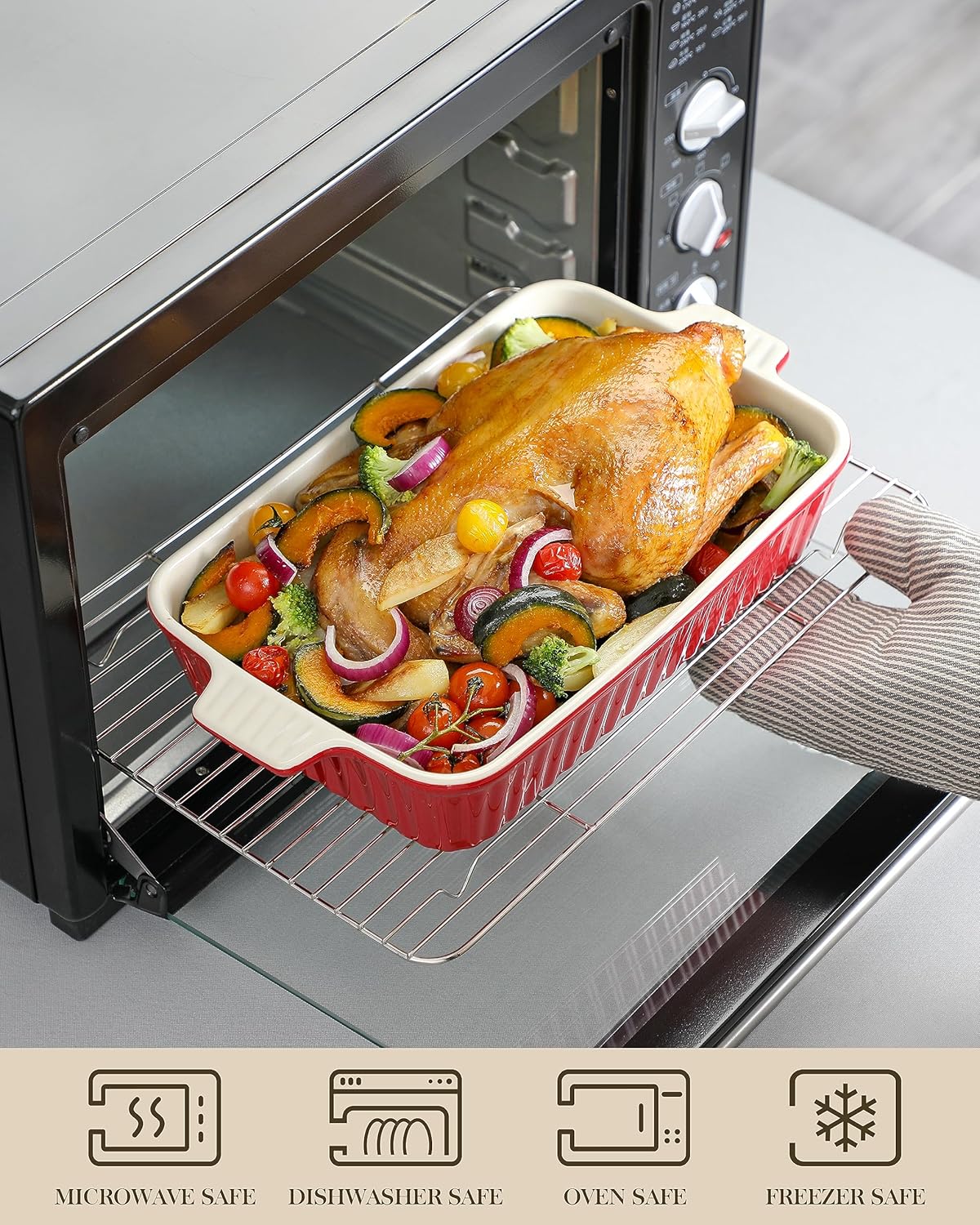 MALACASA Porcelain Bakeware Set of 4 Red Sizes