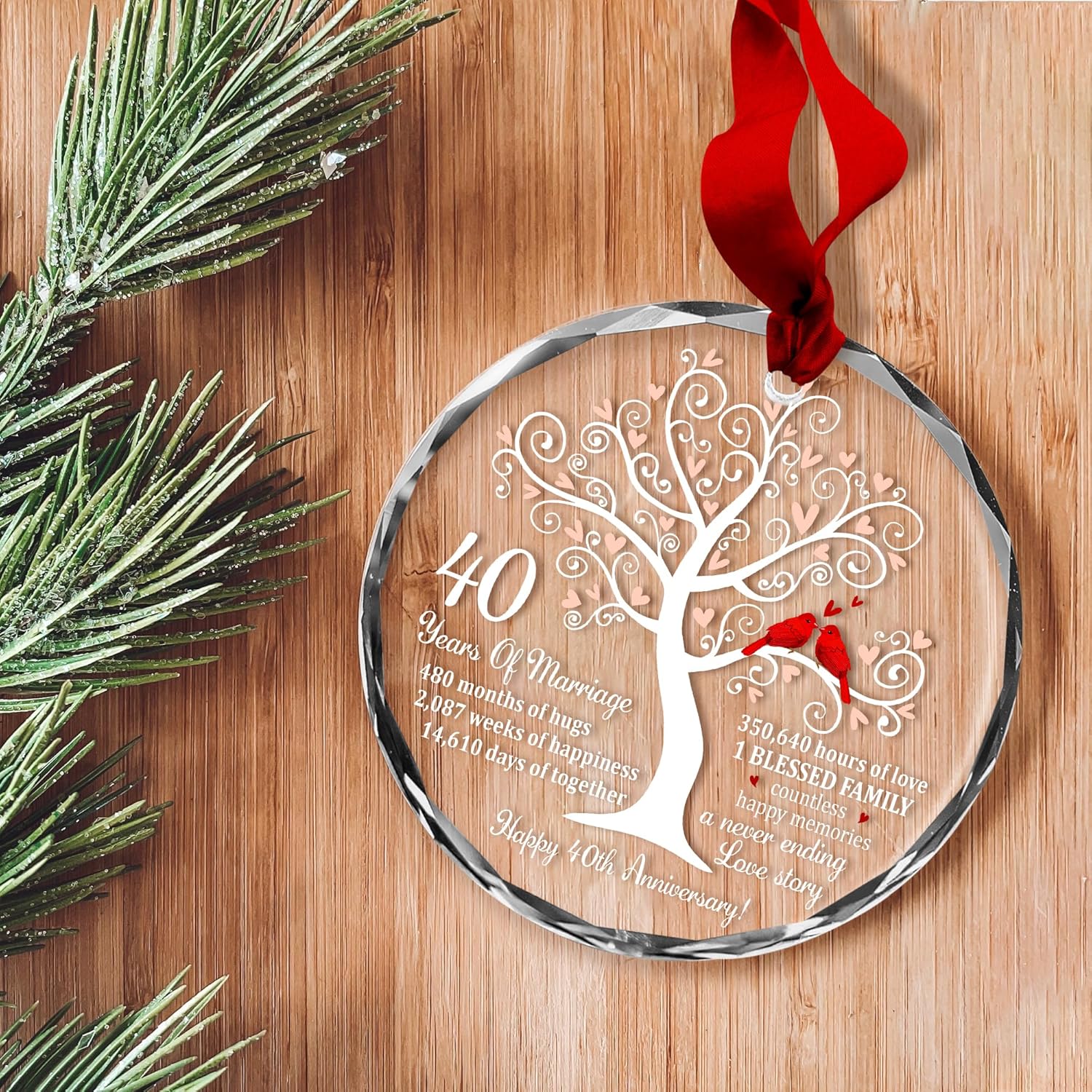 40th Wedding Anniversary Ruby Glass Ornament