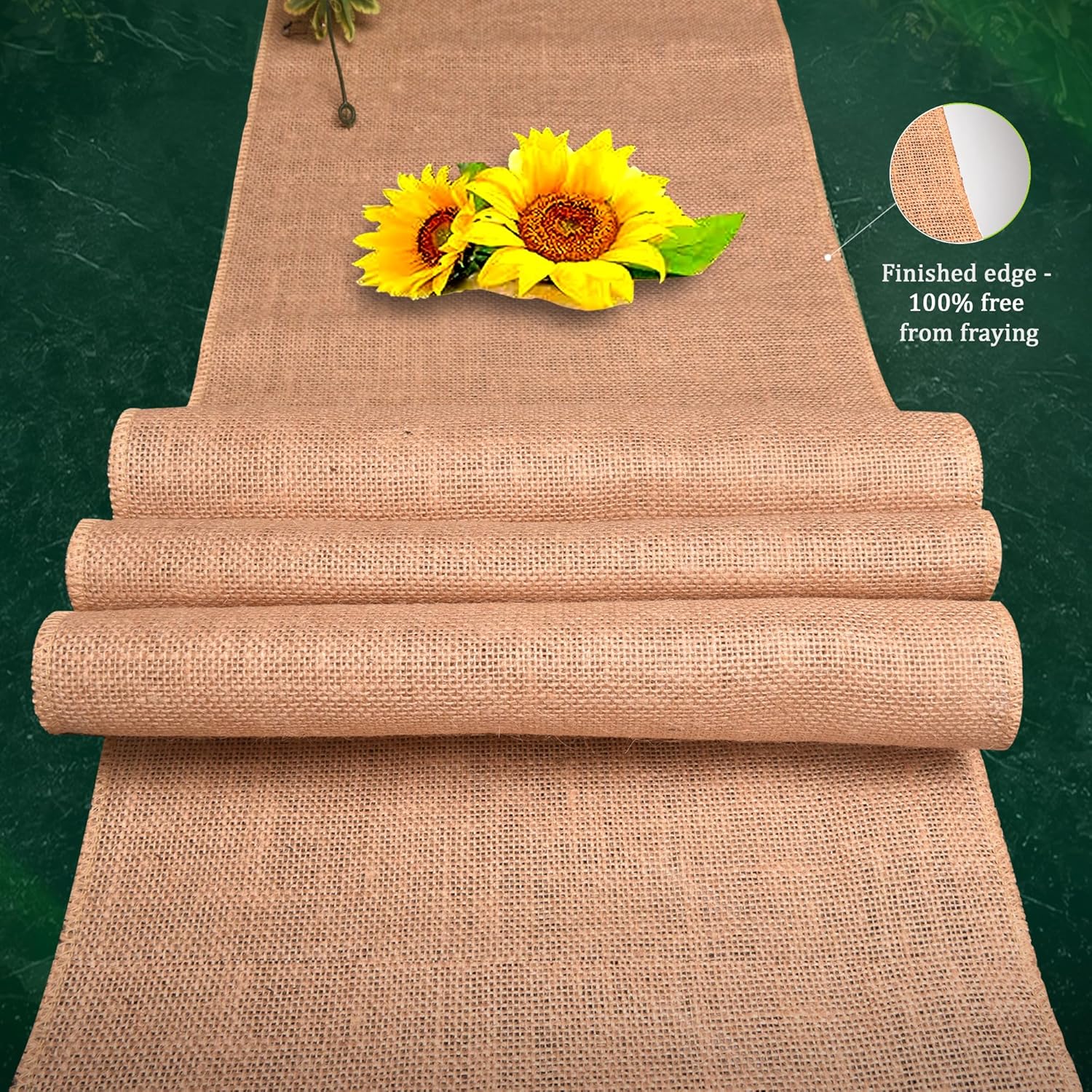 FIBEUSION Burlap Table Runner 6 x 30ft No-Fray Edge