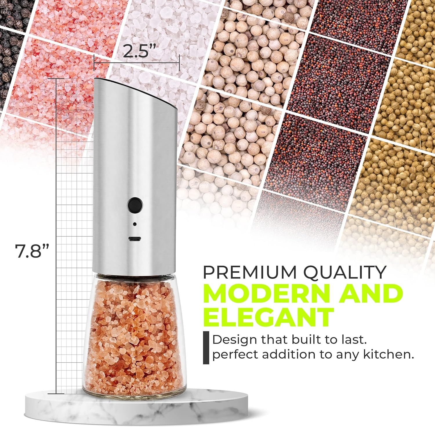 Rechargeable Salt and Pepper Grinder Set with Adjustable Coarseness