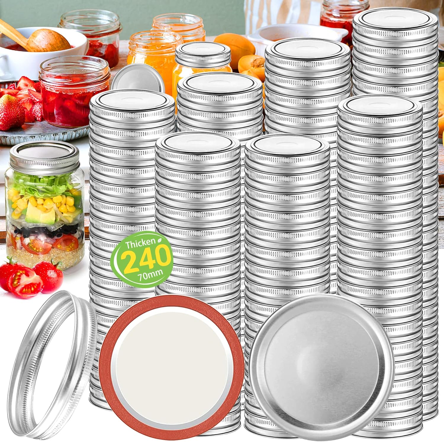 120 Pcs Canning Lids and Bands for 70MM Mason Jars