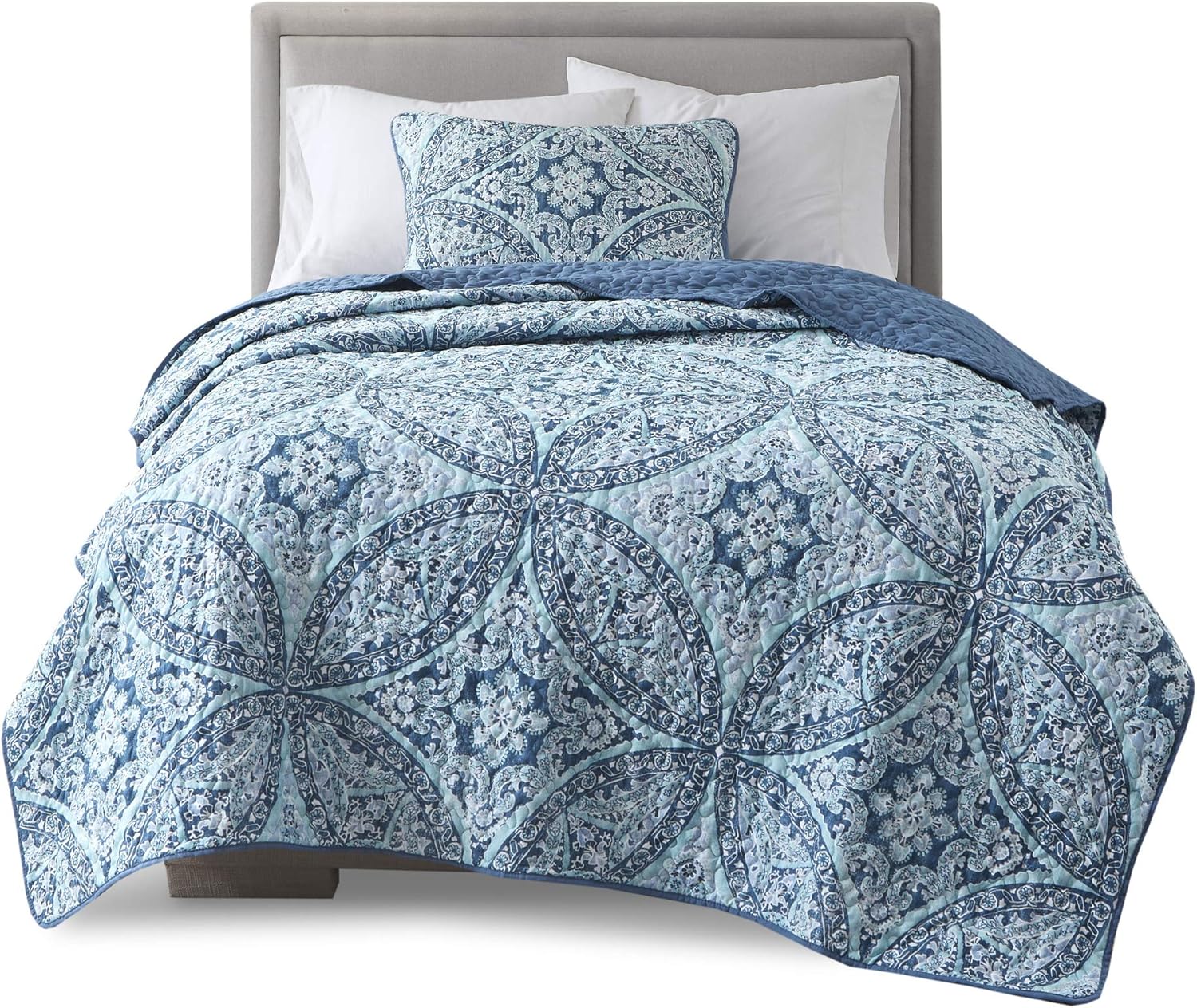 Comfort Spaces Reversible Quilt Set Glamorous Damask Aqua 2 Piece