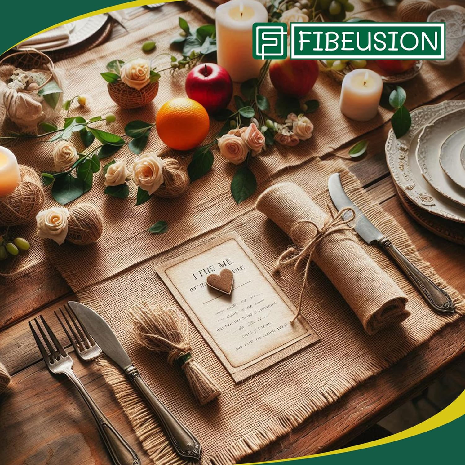 FIBEUSION Burlap Table Runner 6 x 30ft No-Fray Edge