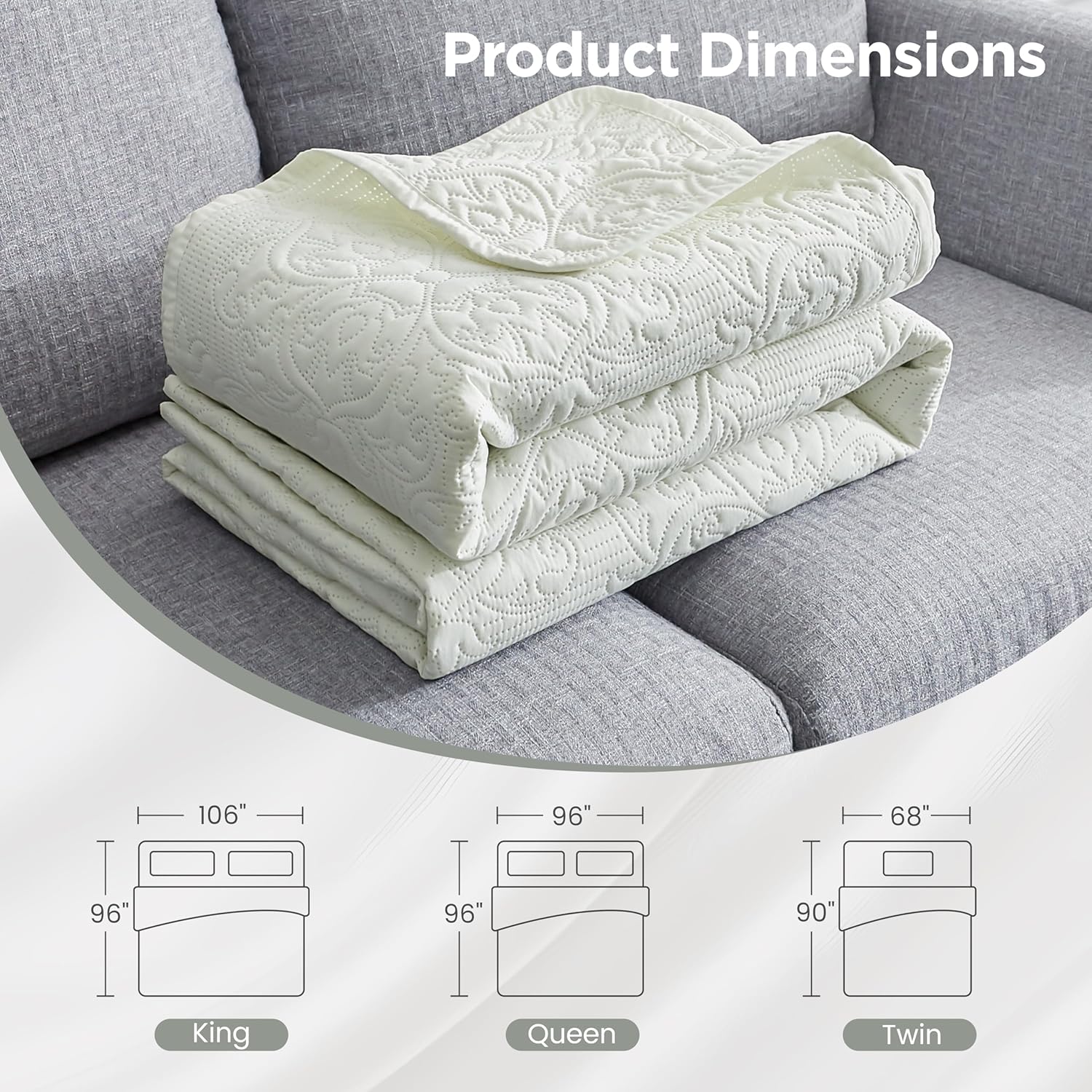 Sophia William Bed Quilt Bedspread - Reversible Ivory Twin Size