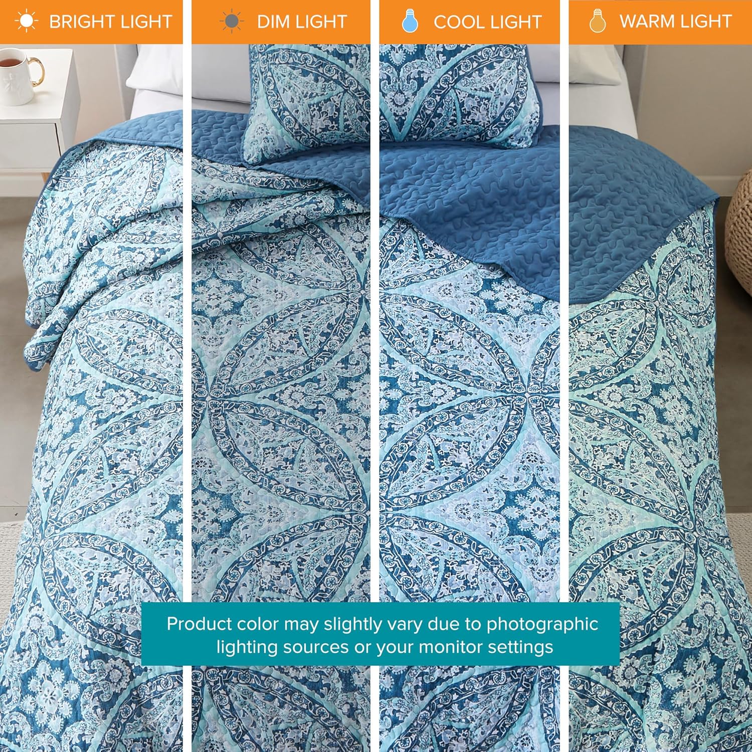 Comfort Spaces Reversible Quilt Set Glamorous Damask Aqua 2 Piece