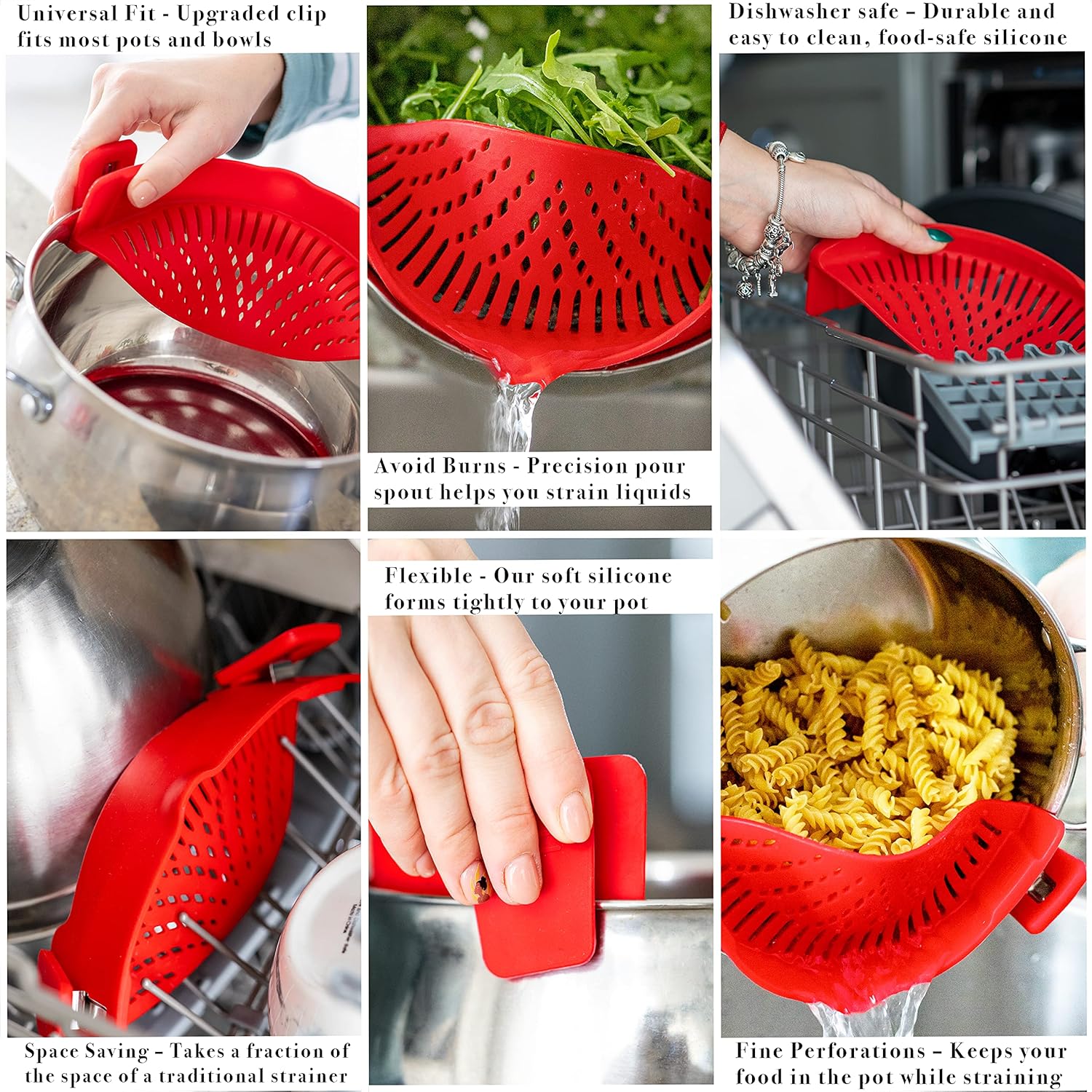 Arlig Clip On Pasta Strainer Universal Fit for Pots and Bowls